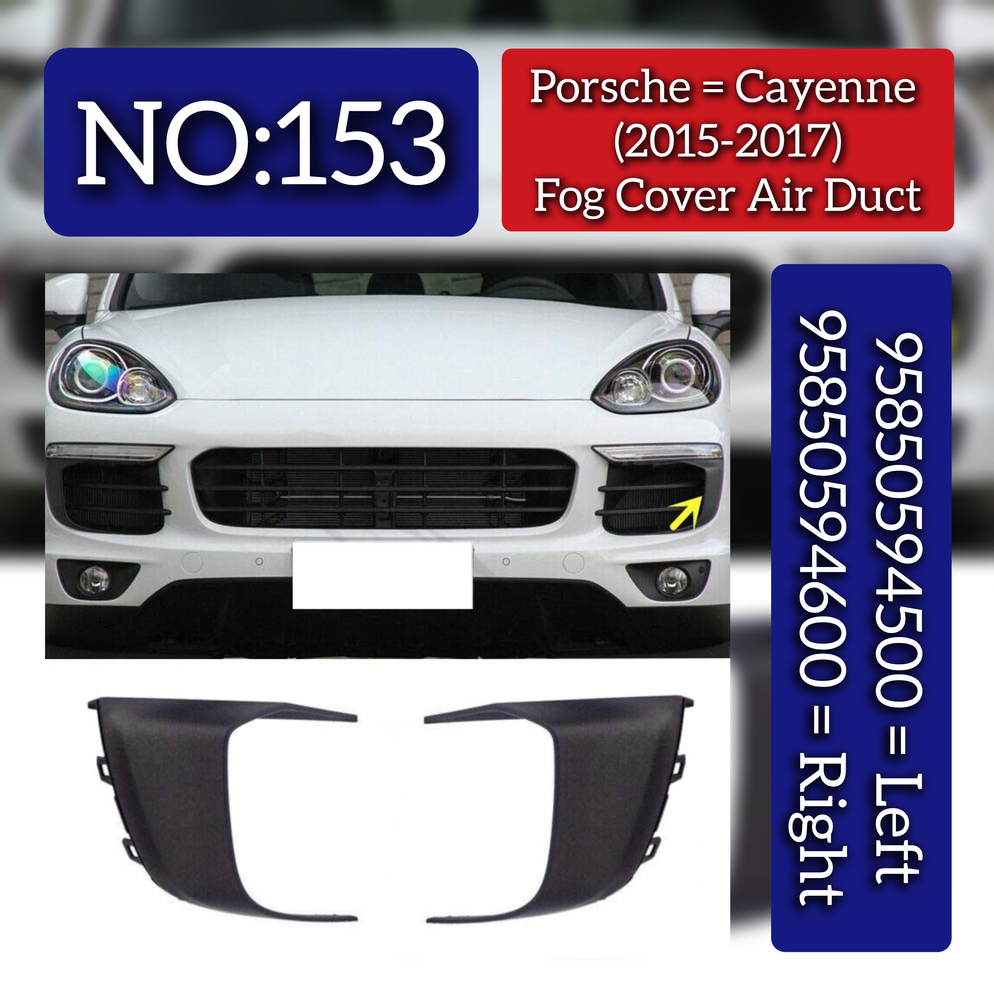 Fog Cover Air Duct Left 95850594500 & Right 95850594600 Compatible With Porsche Cayenne (2015-2017) Tag No.153