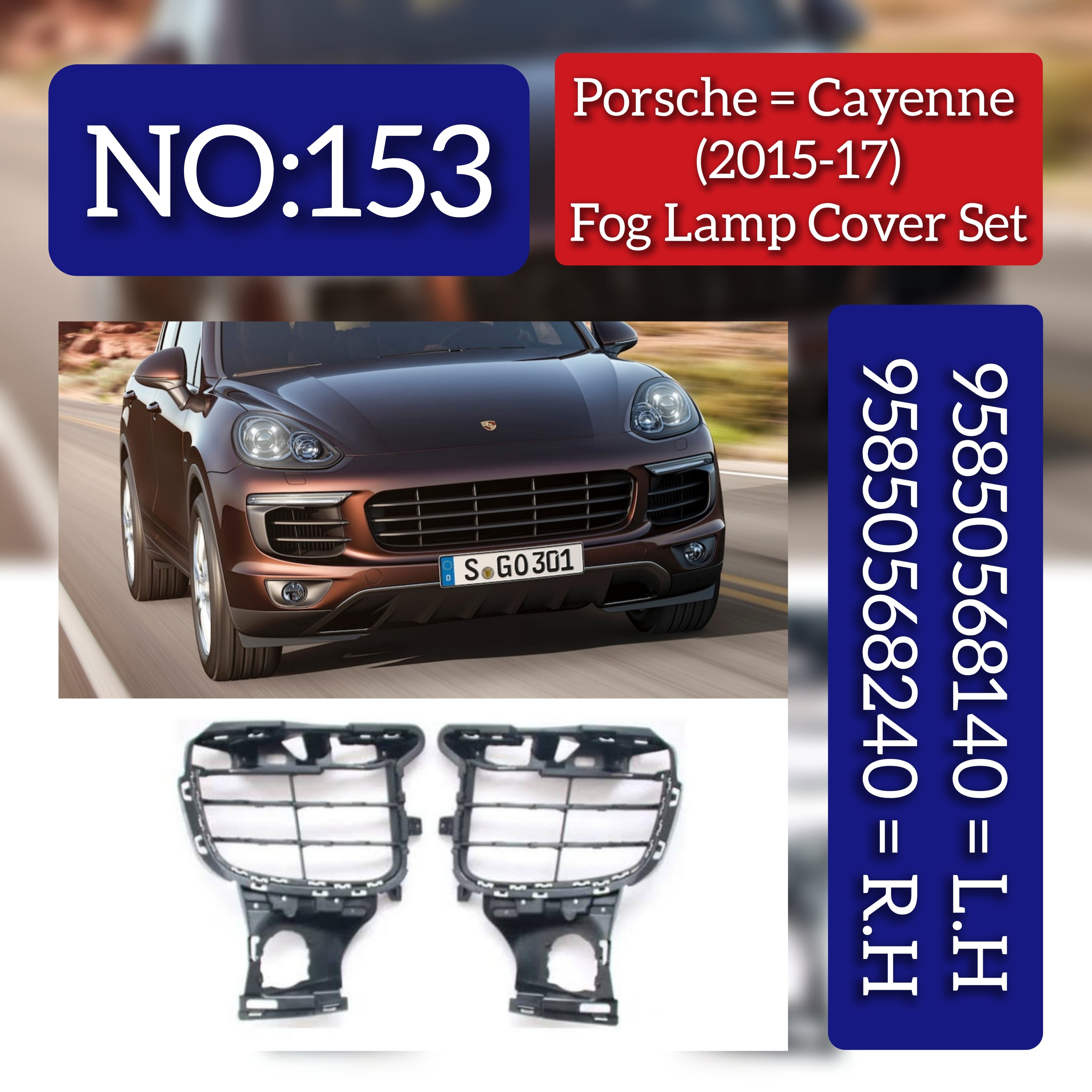 Fog Lamp Cover Compatible With Porsche Cayenne (2015-17)  Fog Lamp Cover Left 95850568140 & Right 95850568240 958505681409B9 Fog No.153