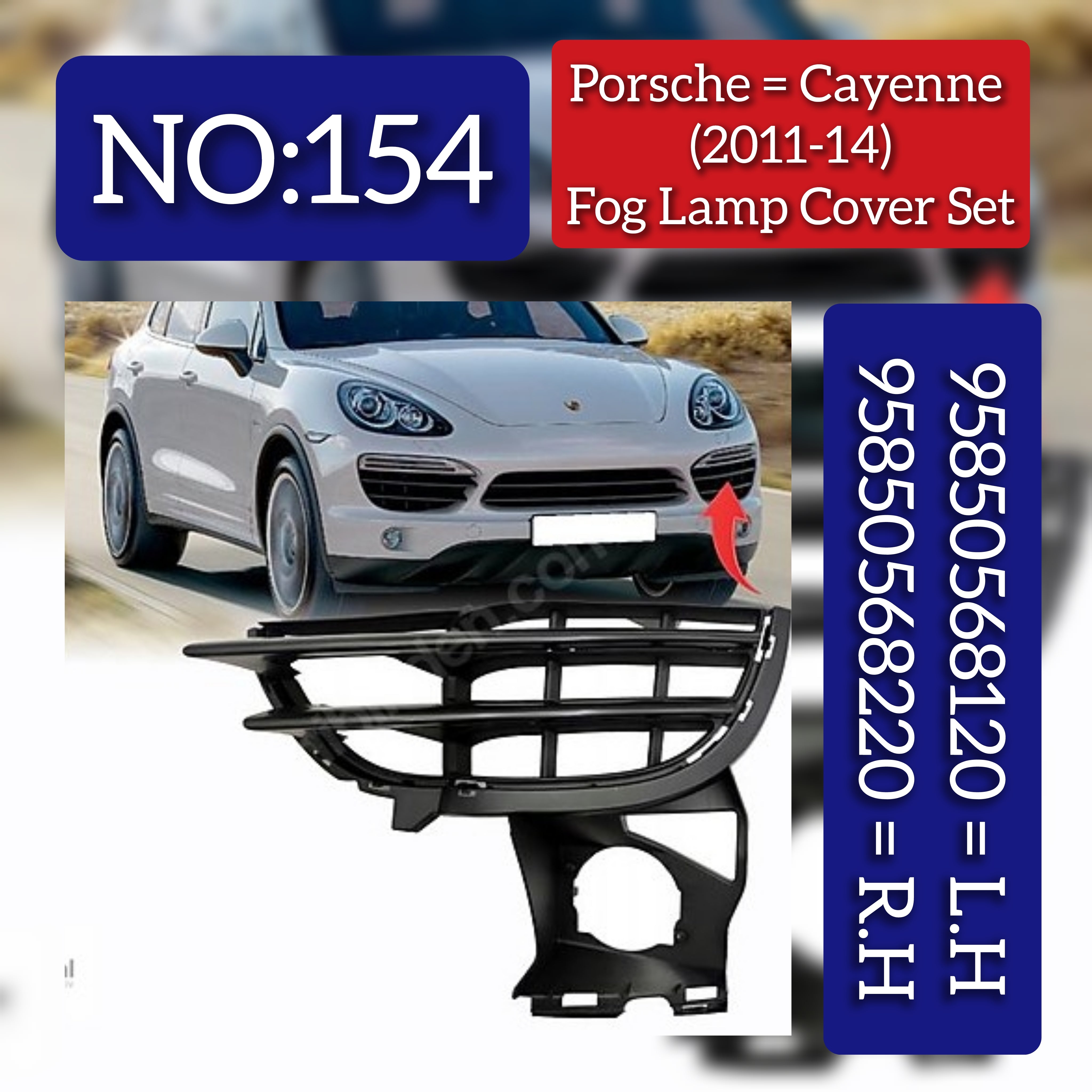 Fog Lamp Chrome Compatible With Porsche Cayenne (2011) Fog Lamp Chrome Left 95850568120 & Right 95850568220 Fog No.154