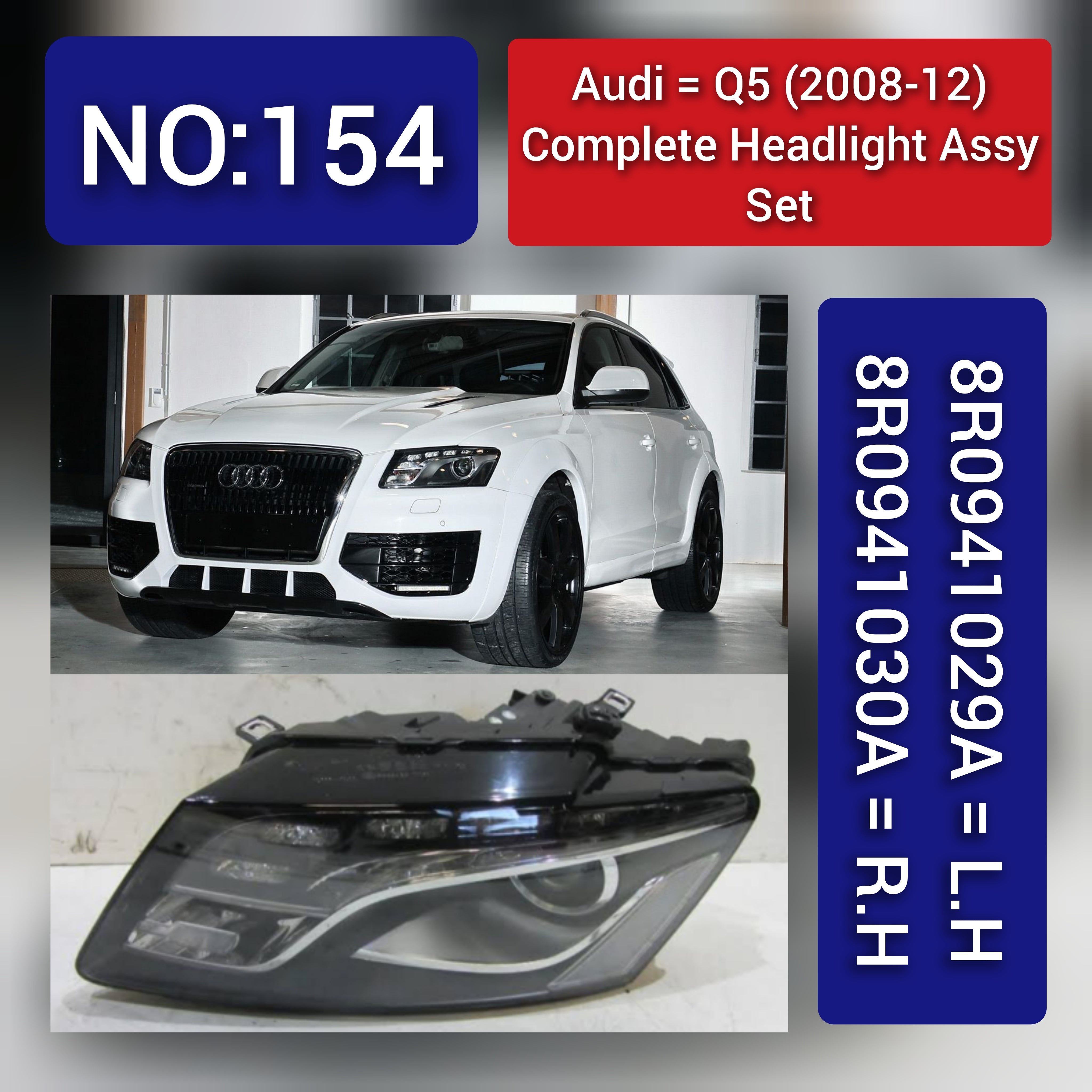 Headlight Headlamp Left 8RD941003A & Right 8RD941004A (With Blaster) Compatible With AUDI Q5 (2008-2012)