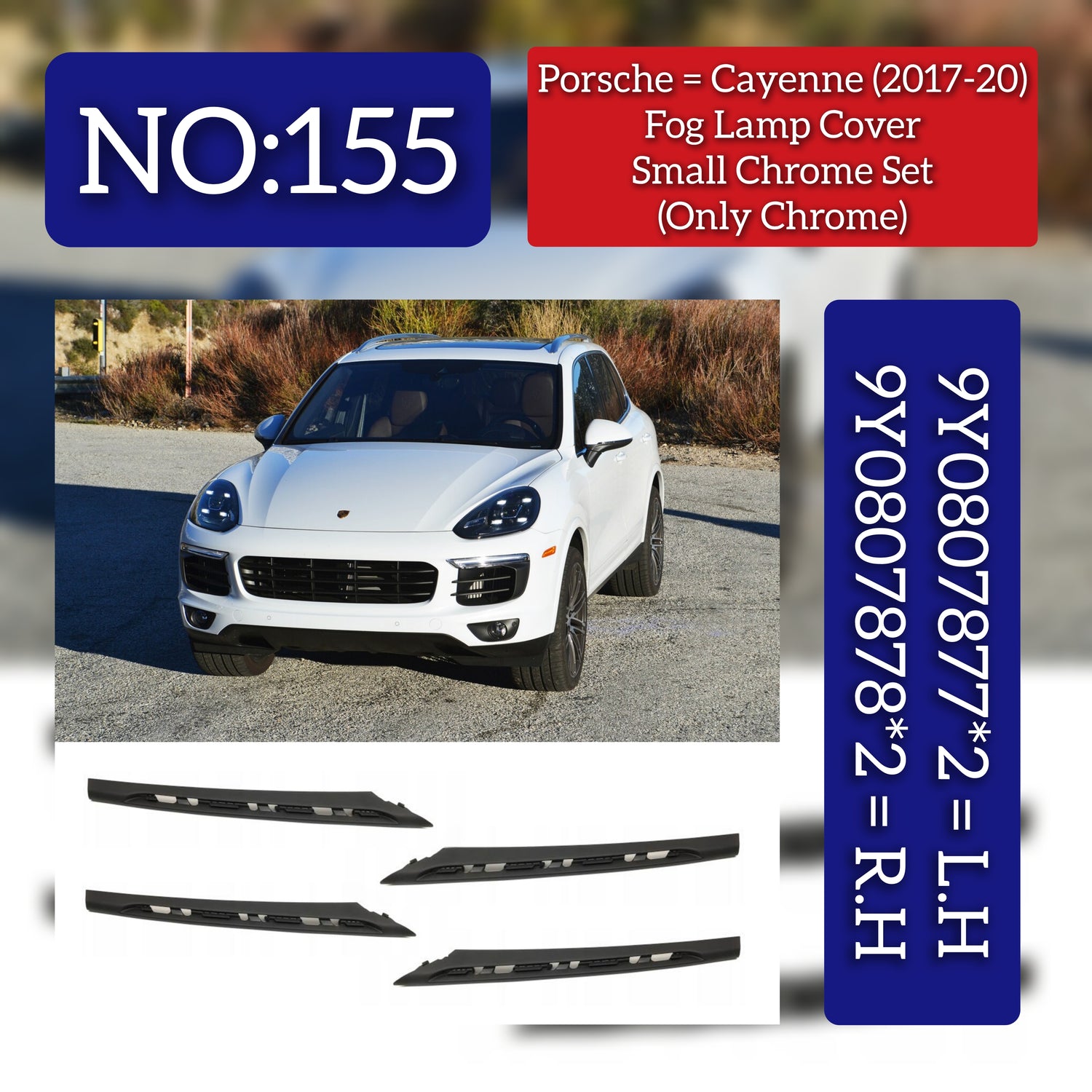 Front Bumper Chrome Left 9Y0807877 Right 9Y0807878 Compatible With PORSCHE CAYENNE (2020) Tag No.155