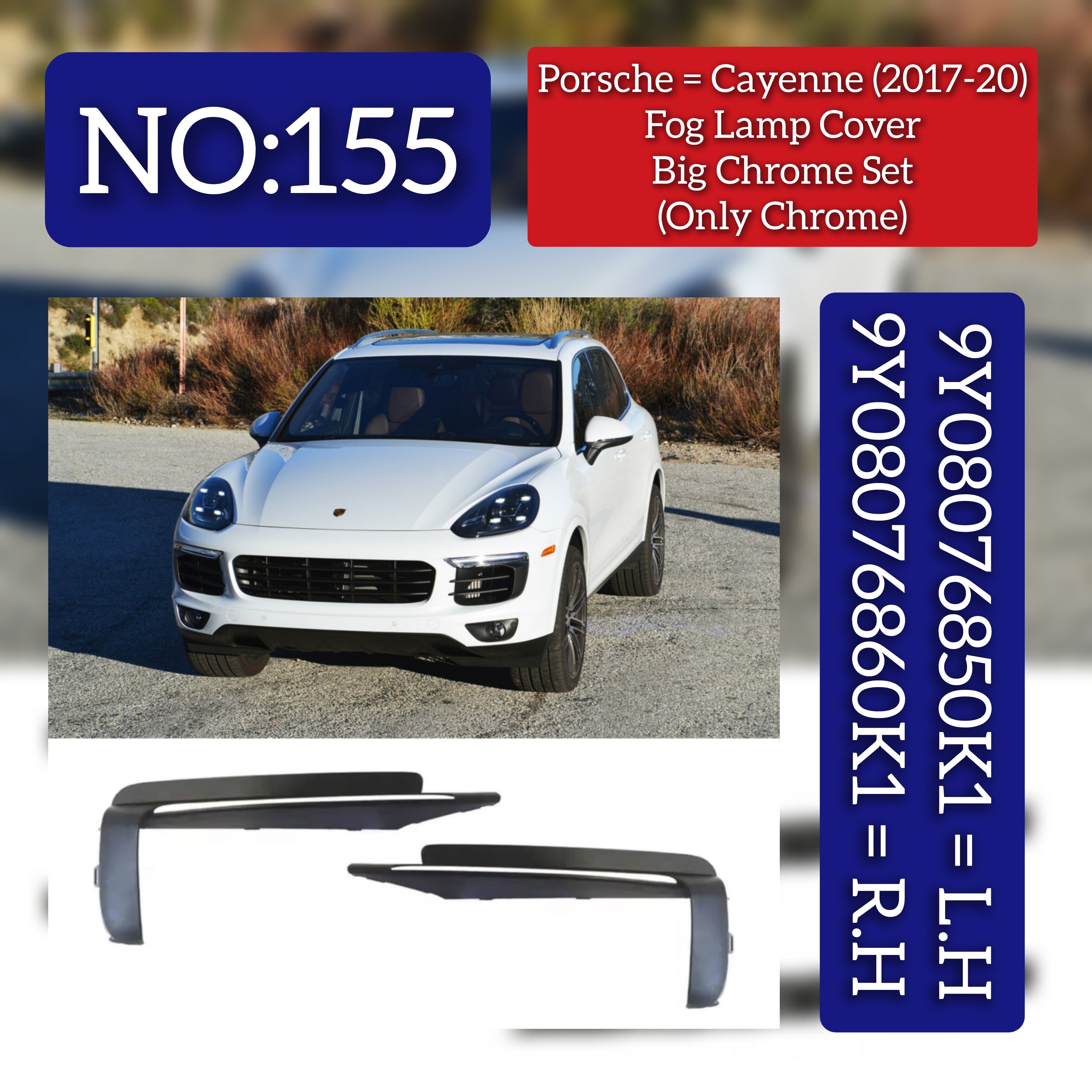 Fog Lamp Chrome Compatible With PORSCHE CAYENNE 2020 Fog Lamp Chrome Left 9Y08076850K1 & Right 9Y08076860K1 Fog No.155 (2017-20)