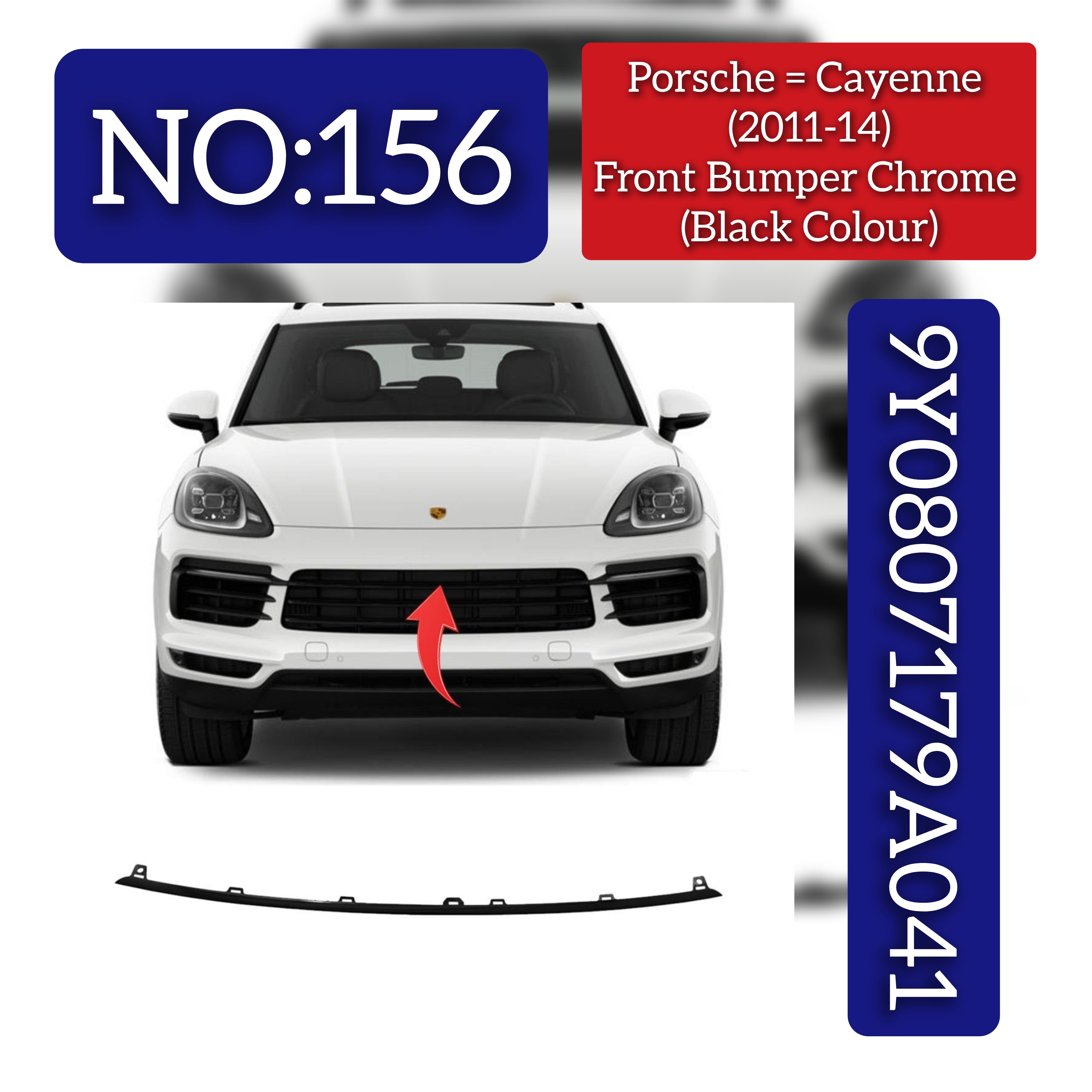 Front Bumper Chrome (BLACK) 9Y0807179041 9Y0807179A041  9Y0807179B041 Compatible With PORSCHE CAYENNE 2019-2022 (Set Of 3)Tag No.156