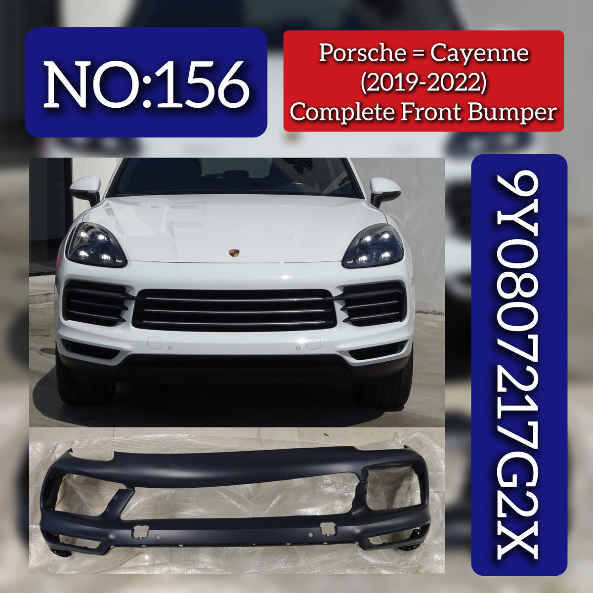 Complete Front Bumper 9Y0807217G2X Compatible With Porsche Cayenne (2018-2022) Tag No.156