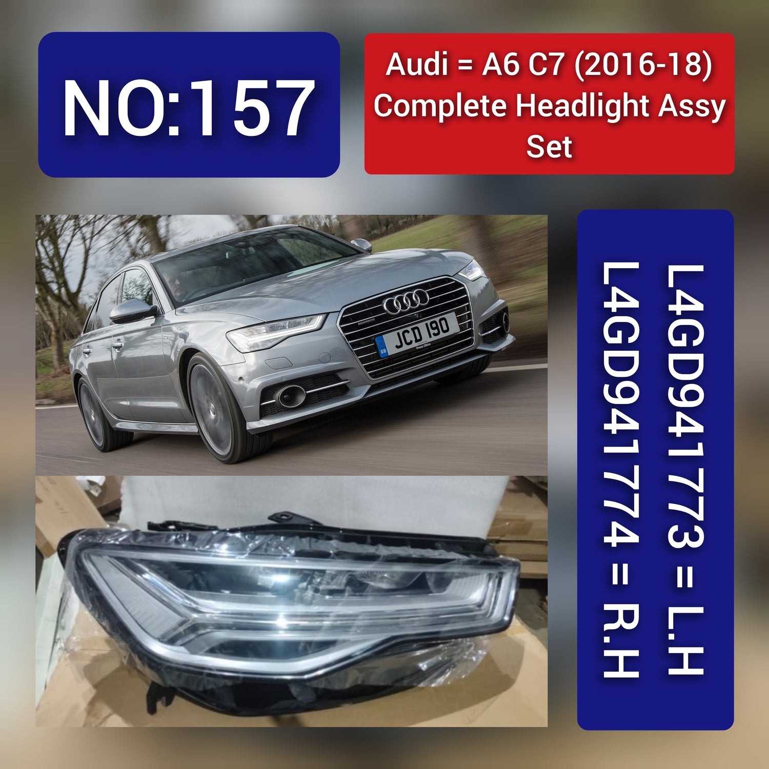 Headlight Headlamp Left 4GD941773 & Right 4GD941774 (Without Blaster) Compatible With AUDI A6 4G  (2016-2018) Tag No.157