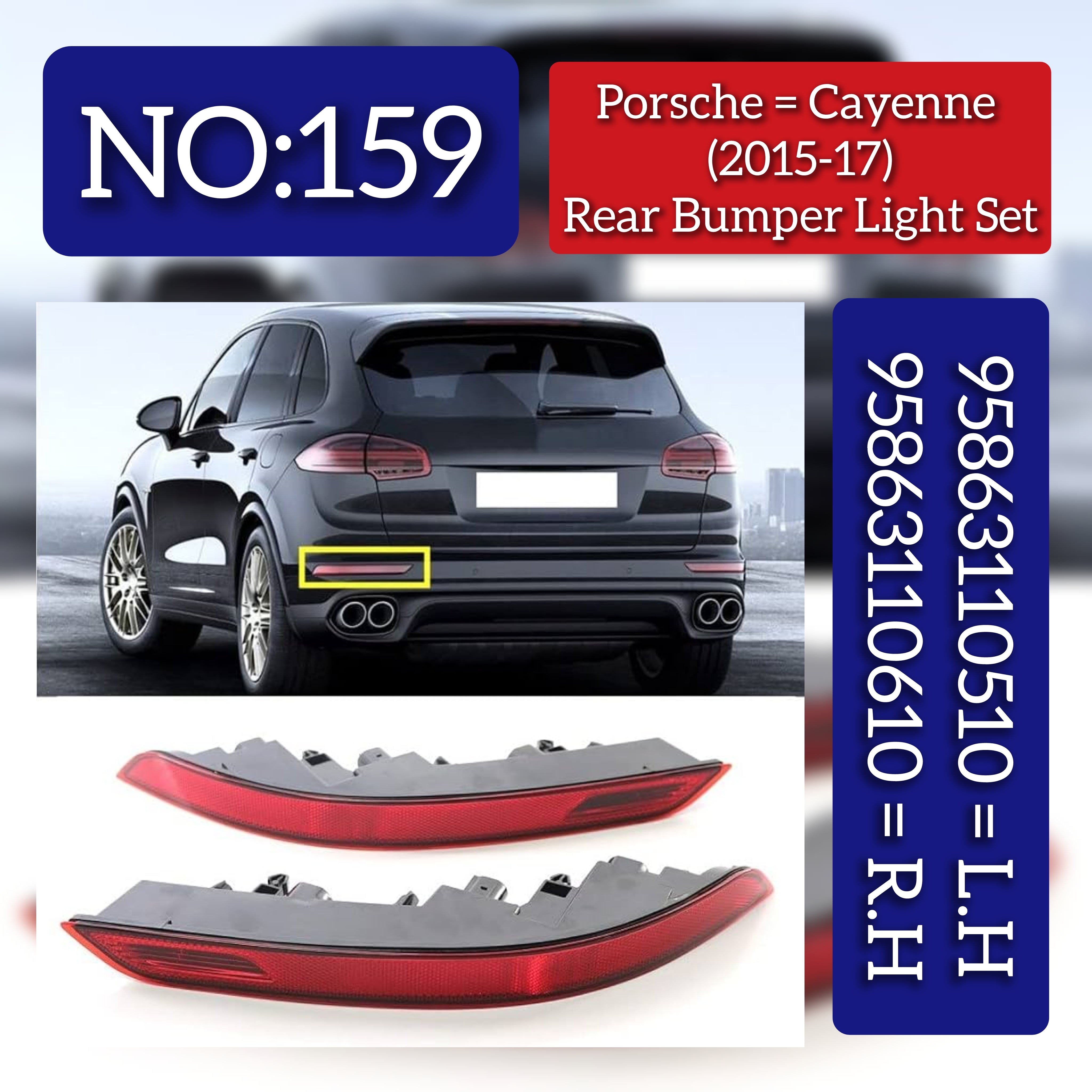 Rear Bumper Reflector Compatible With  PORSCHE CAYENNE 92A Rear Bumper Reflector Left 95863110510 & Right 95863110610 Tag-RB-159