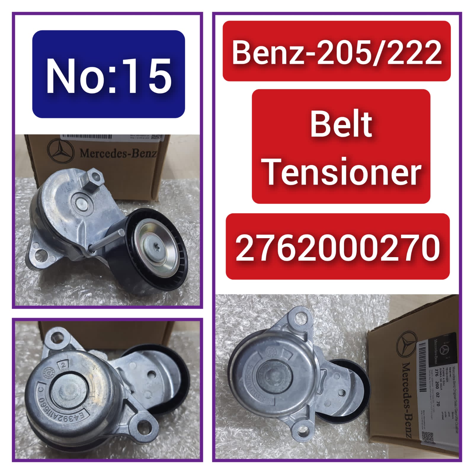 Belt Tensioner With Pulley 2762000270 2762000170 2762000370  Compatible With MERCEDES-BENZ C-CLASS (W205) & GLC (X253) & GLS (X166) & S-CLASS (W222, V222, X222) & GLE (W166) Tag no : 15