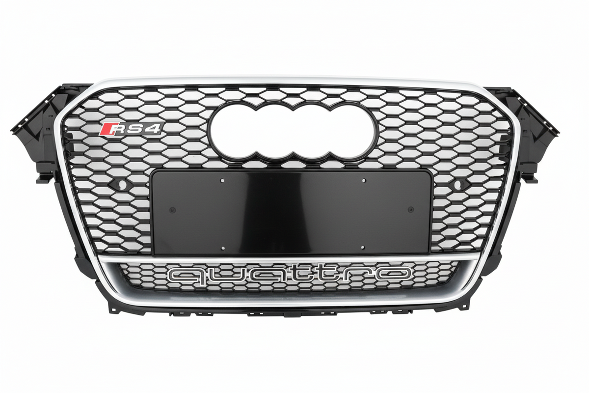 RS4 Quattro Silver Honeycomb Show Grill Compatible With Audi A4 B8 Facelift (2013-16) Tag No.15