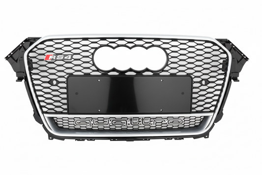 RS4 Quattro Silver Honeycomb Show Grill Compatible With Audi A4 B8 Facelift (2013-16) Tag No.15