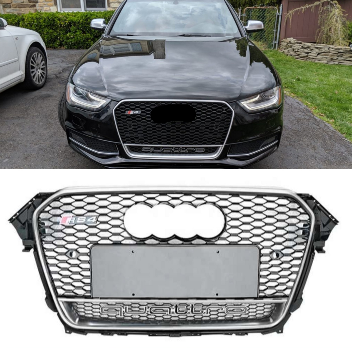 RS4 Quattro Silver Honeycomb Show Grill Compatible With Audi A4 B8 Facelift (2013-16) Tag No.15