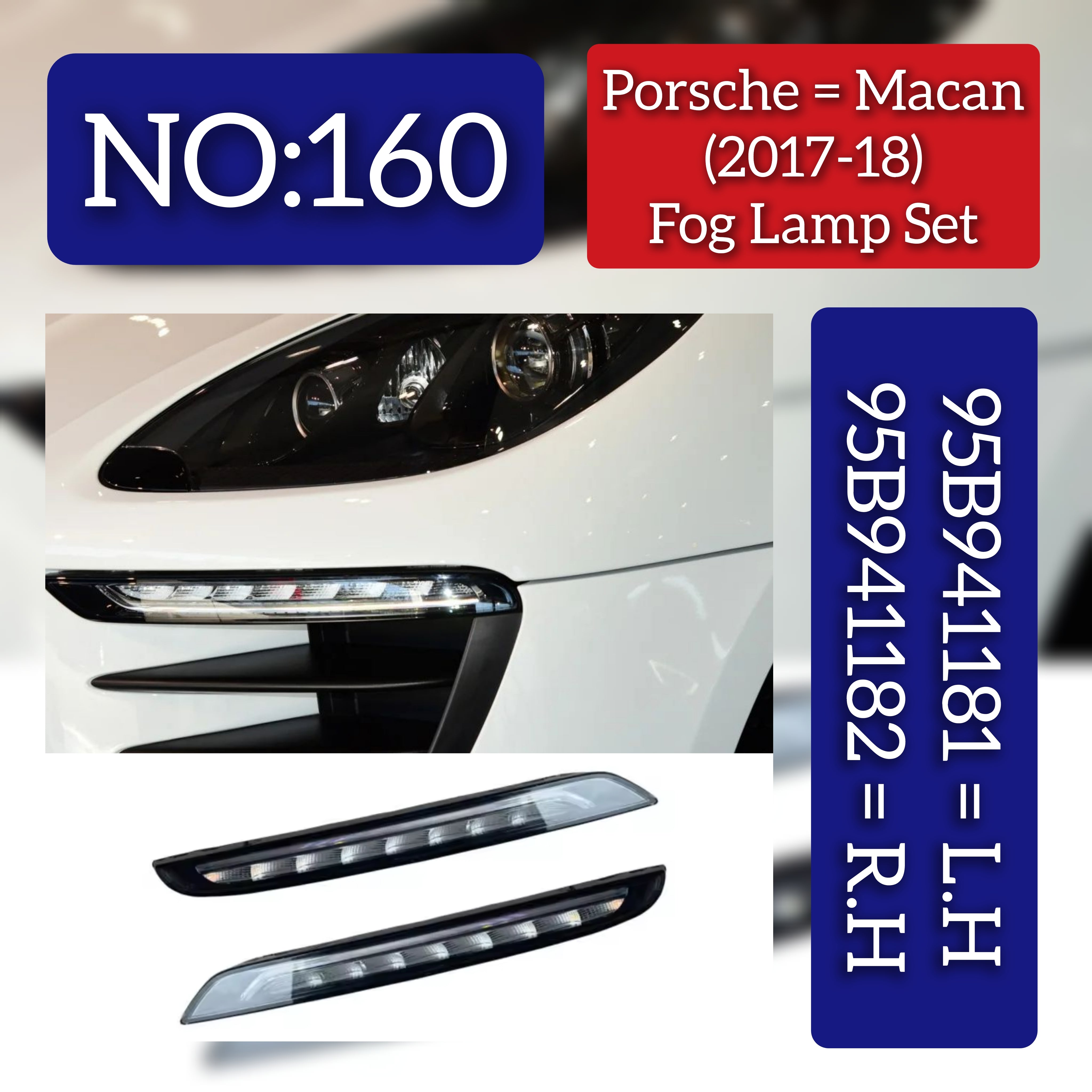 Fog Lamp Fog Light Compatible With PORSCHE MACAN (2017-2020) Fog Lamp Fog Light Left 95B941182 & Right 95B941181