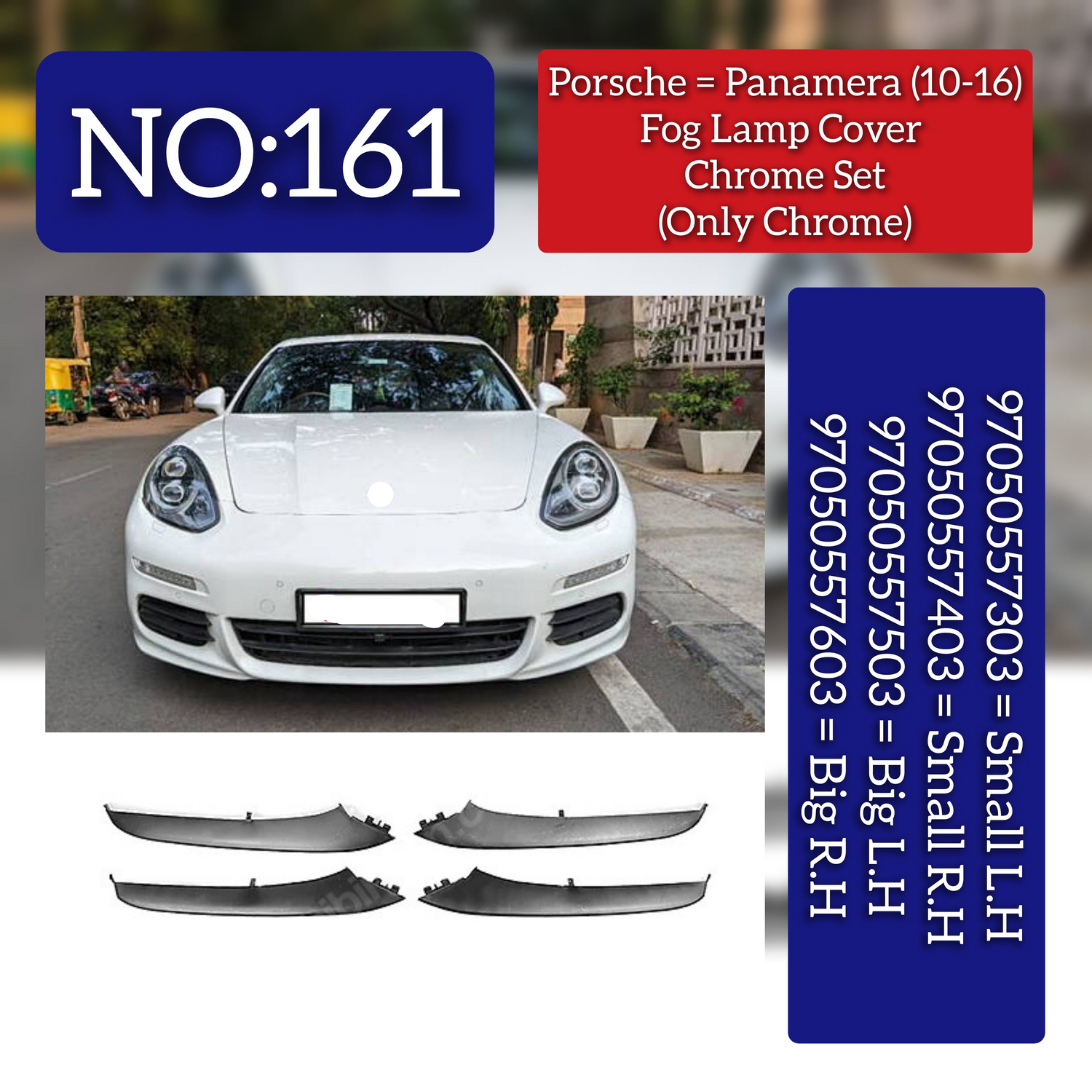 Fog Lamp Chrome Compatible With PORSCHE PANAMERA 2014-2017 Fog Lamp Chrome 970505573031 9705055740300 970505575031 970505576031 97050557303 97050557403 97050557503 97050557603  (Set Of 4) Fog No.161