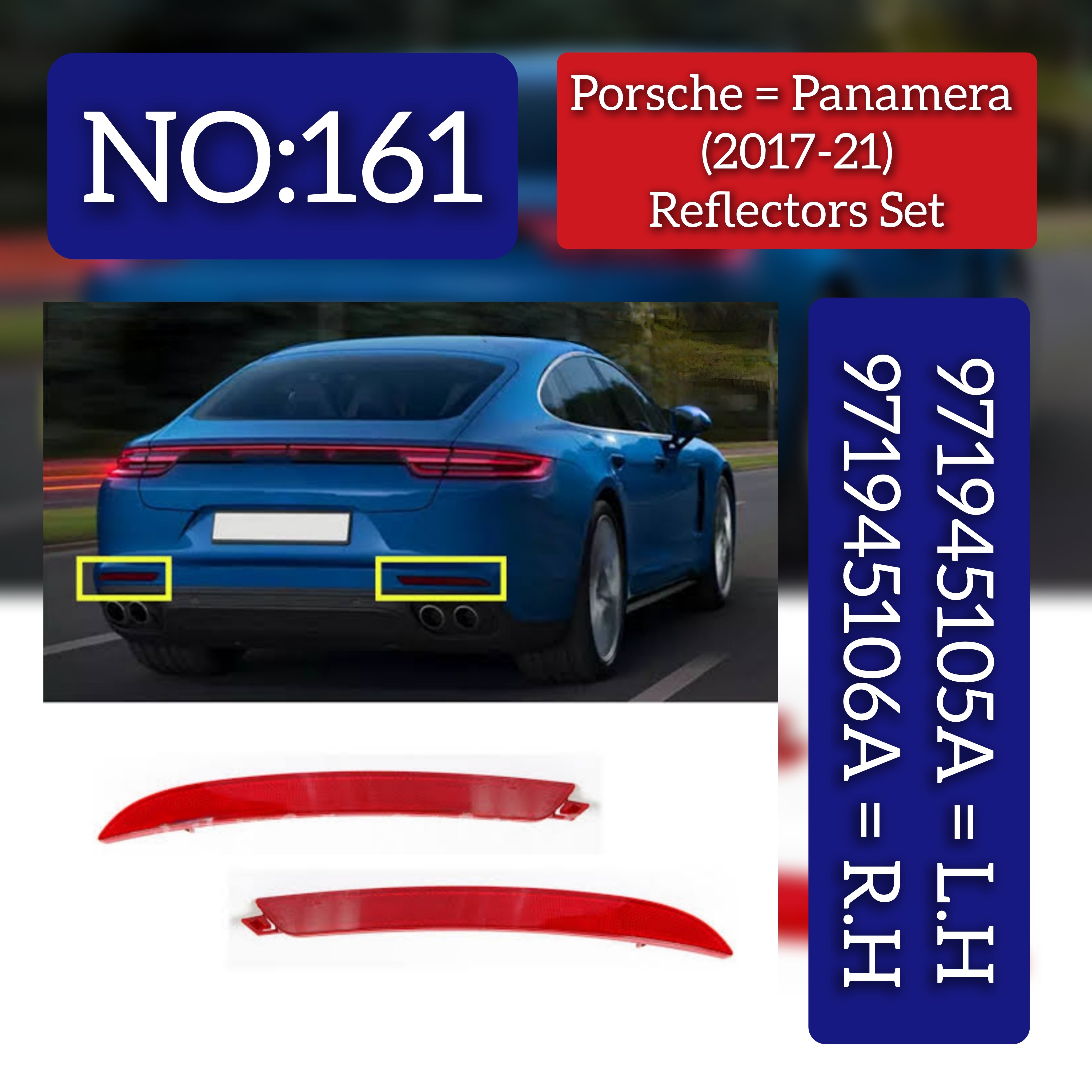 Rear Bumper Reflector Compatible With Porsche Panamera Rear Bumper Reflector Left 971945105A & Right 971945106A (2017-2021) Tag No.161