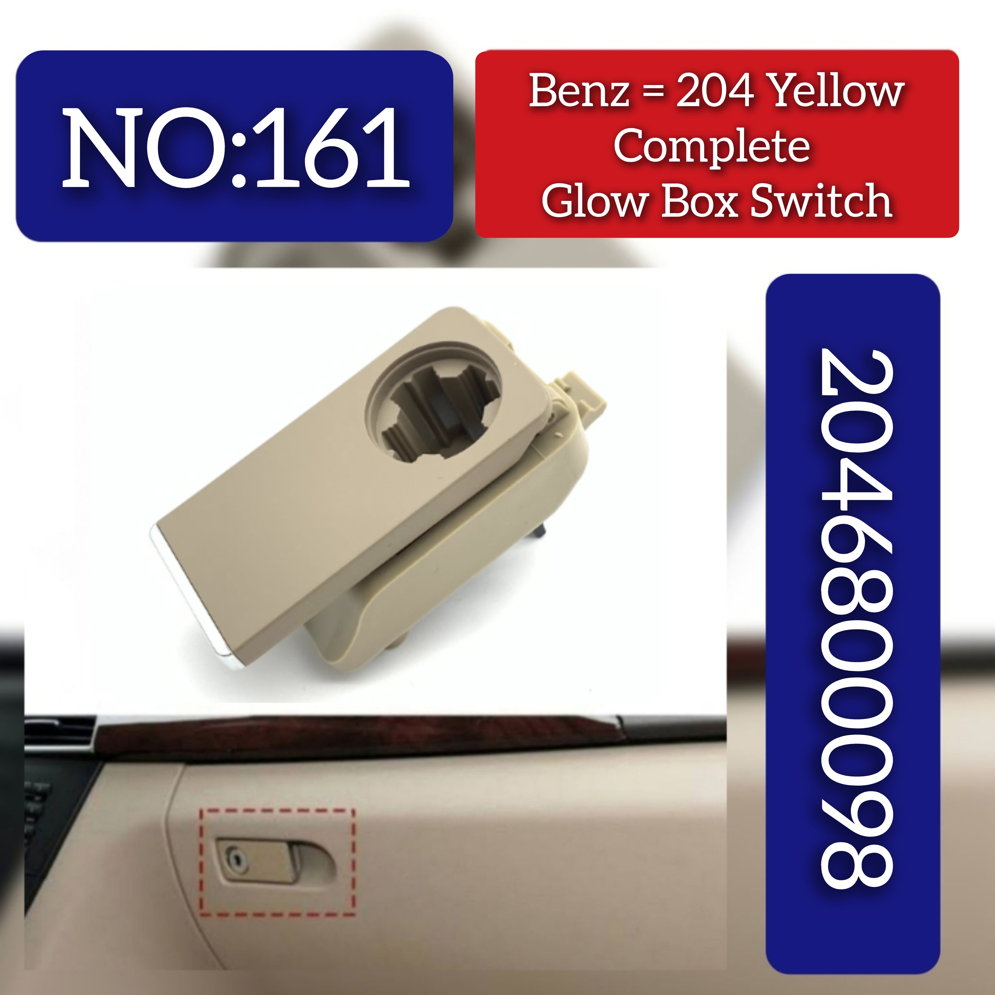 Yellow Glove Box Switch upper Look 2046800098  2126801498 Compatible With Mercedes & Mercedes Benz & C CLASS W204 2007-2015 Tag.158
