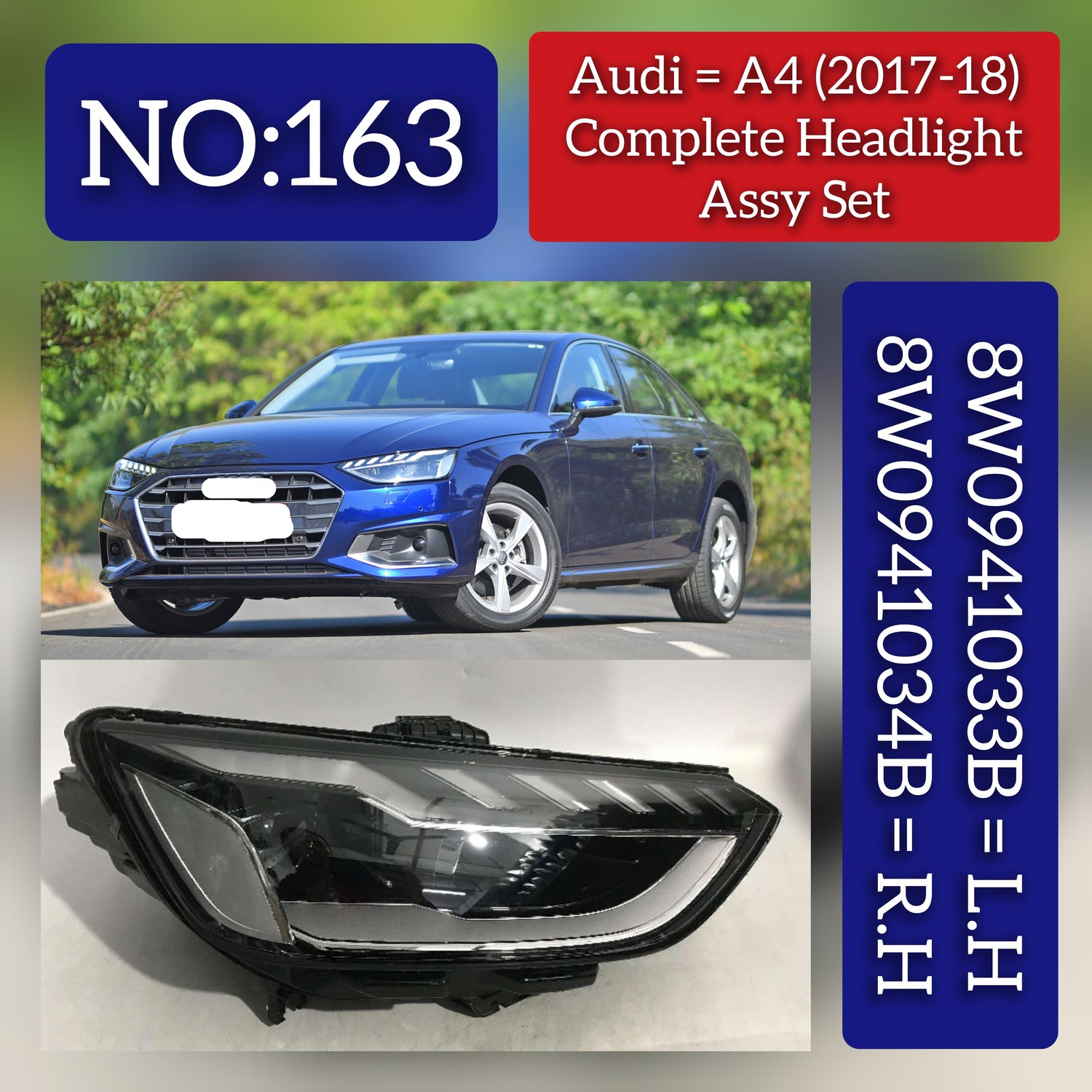 Headlight Headlamp Left 8W0941033B & Right 8W0941034B (Without Blaster) Compatible With AUDI A6 (2017-2018)