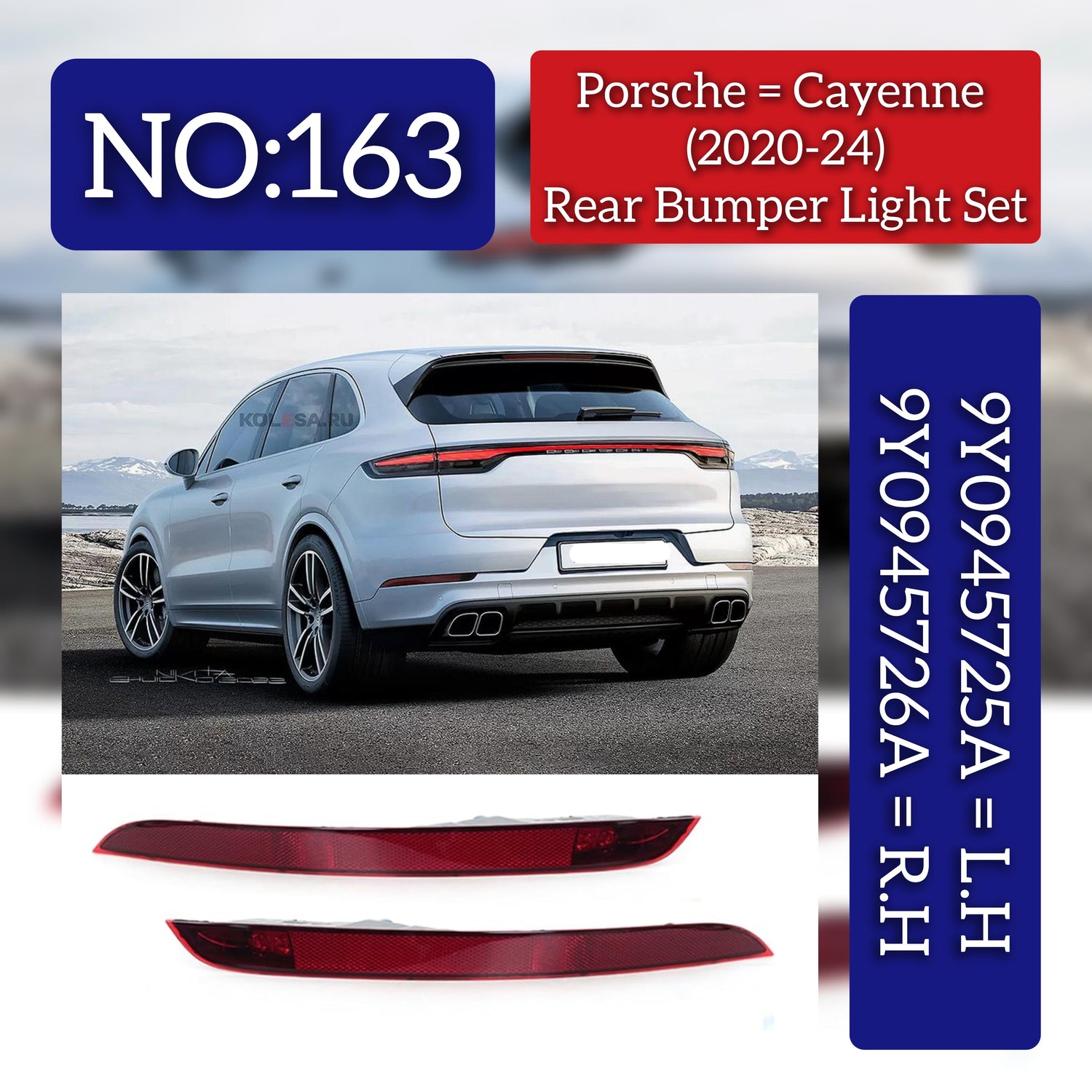 Rear Bumper Reflector Right 9Y0945726 9Y0945726A & Left 9Y0945725 9Y0945725A Compatible With Porsche Cayenne (2020-2024) Tag No.163