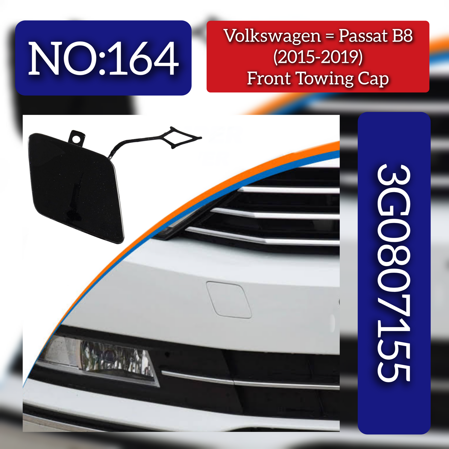 Front Bumper Tow Towing Cap Cover Hook 3G0807155 Compatible With VW PASSAT B8 (362) (2015-2019) Tag No.164
