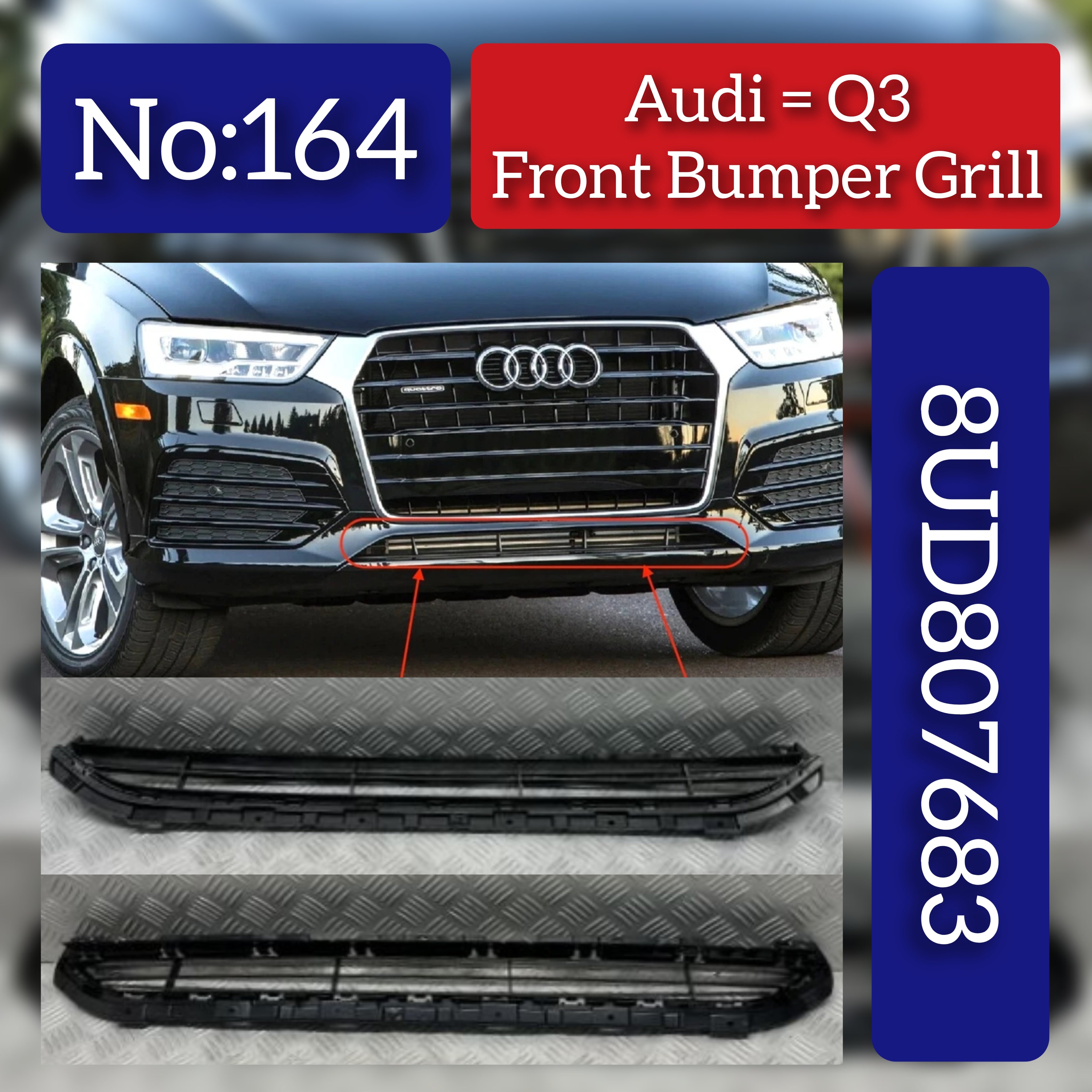 Front Bumper Lower Grill 8U0807683C & 8UD807683 Compatible With AUDI Q3 (8UB, 8UG) Tag No.164