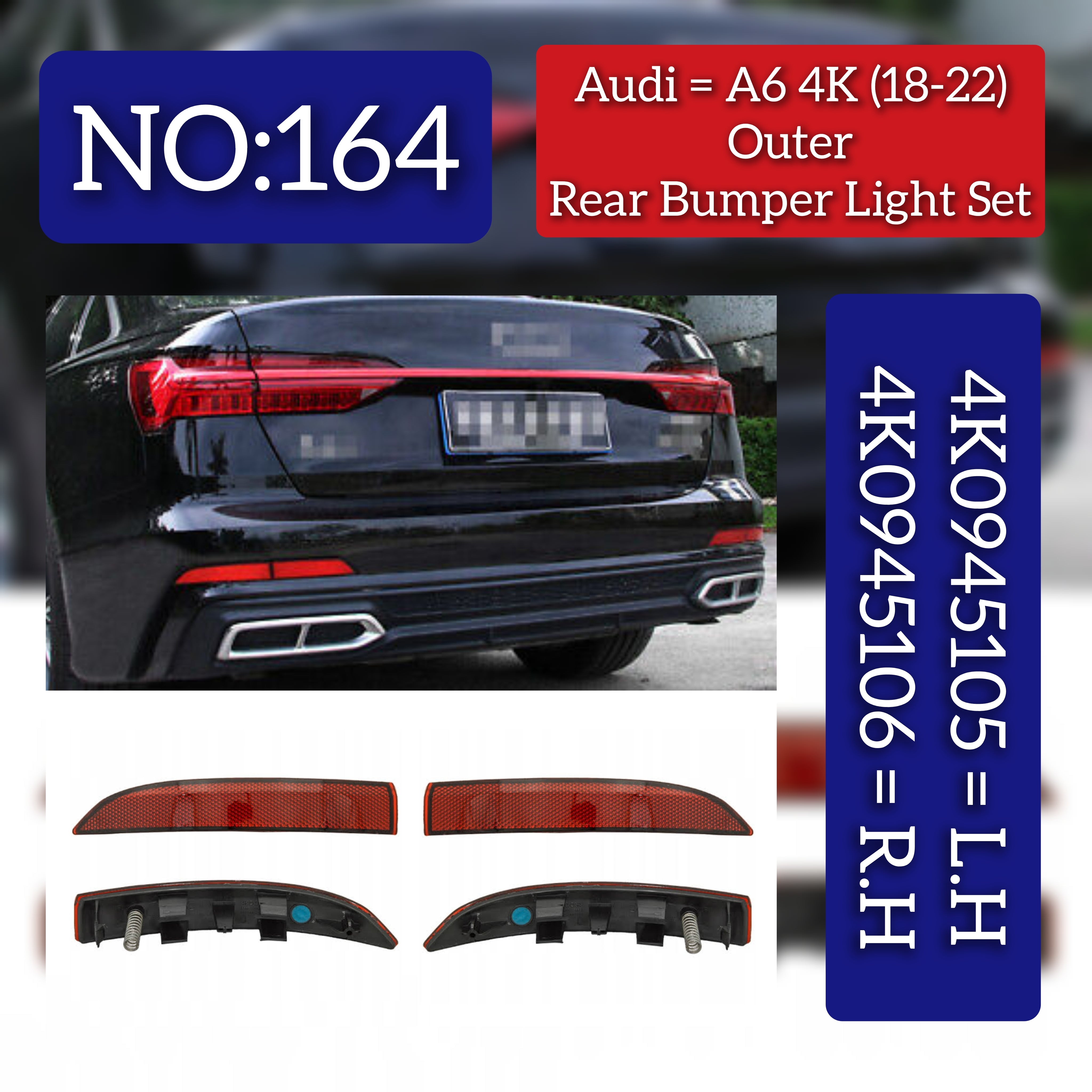 Outer Rear Bumper Light (Reflector) Right 4K0945106 & Left 4K0945105 Compatible With Audi A6 4K (2018-2022) Tag-164