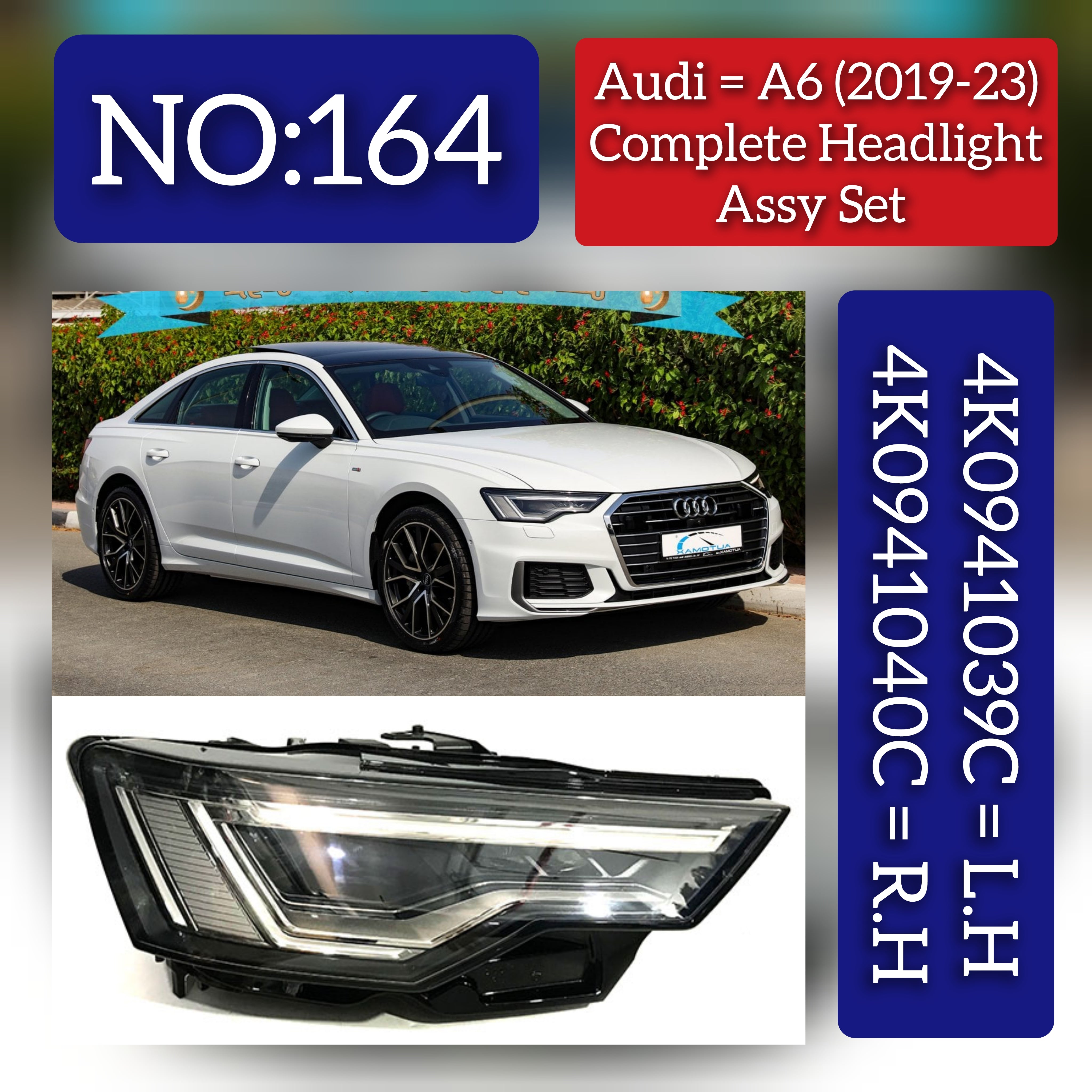 Headlight Headlamp Left 4K0941039C & Right 4K0941040C (Without Blaster) Compatible With AUDI A6 (2019-2023)