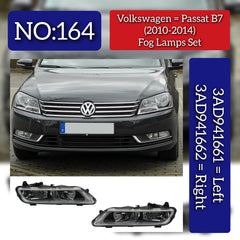 Fog Lamp Left 3AD941661 & Right 3AD941662 3AA941661B 3AA941661G Compatible With Volkswagen PASSAT B7 (362) (2010-2014) Tag No.164