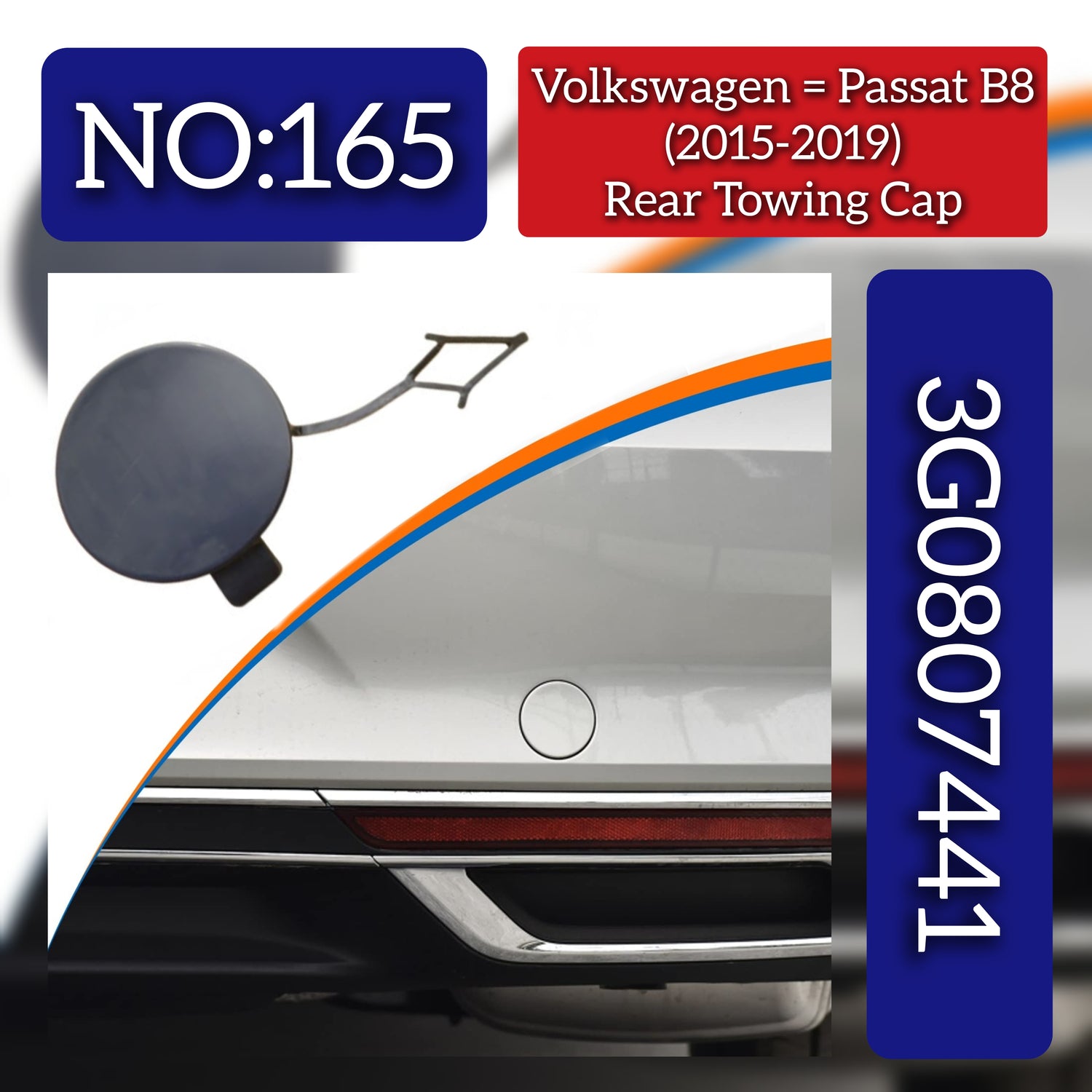 Rear Bumper Tow Towing Cap Cover Hook 3G0807441 Compatible With VW PASSAT B8 (362) (2015-2019) Tag No.165