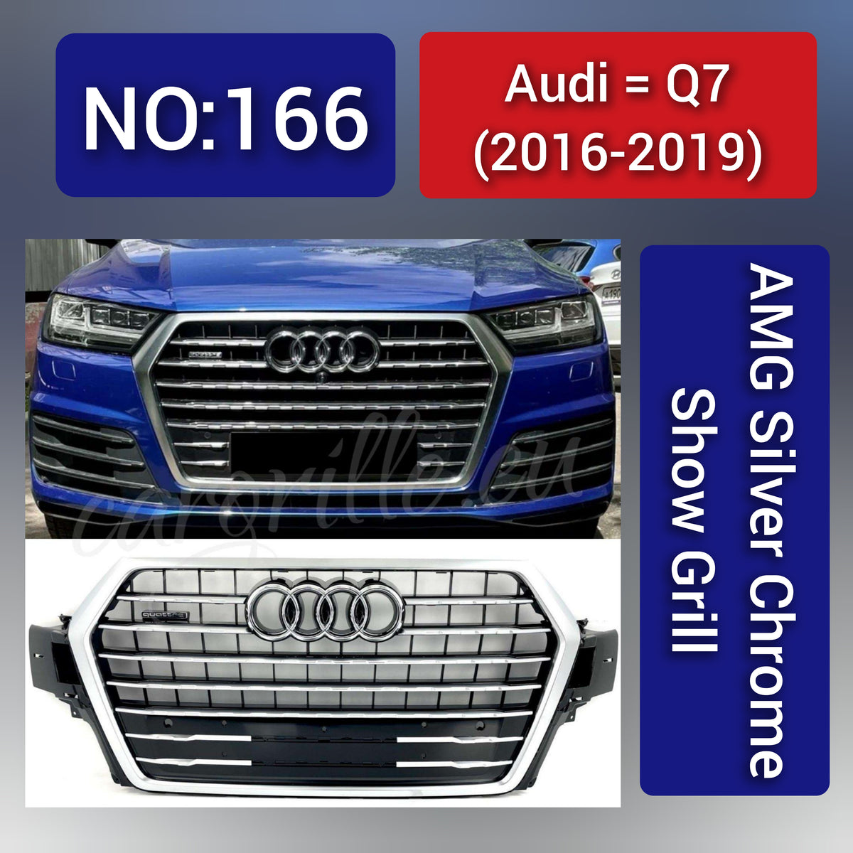 Show Grill Compatible With  Audi Q7(2016-19) AMG Silver Chrome