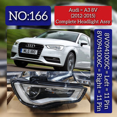 Headlight Headlamp Left 8V0941005C & Right 8V0941006C 8V0941043M 8V0941005C 8V0941043C (With Blaster) Compatible With AUDI A3 (2012-2015) Tag No.166