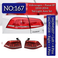 Tail Light Left 3AD945207 3AD945207A 3AD945207D 3AE945207B  & Right 3AD945208 3AD945208A 3AD945208D 3AE945208B (4 Pin) Compatible With VW PASSAT B7 (2010-2014) No.167