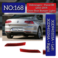 Outer Rear Bumper Reflector  Left Rear Bumper Reflector Left 3GD945103A & Right 3GD945104A Compatible With VW PASSAT B8 (2015-2019) Tag No.168