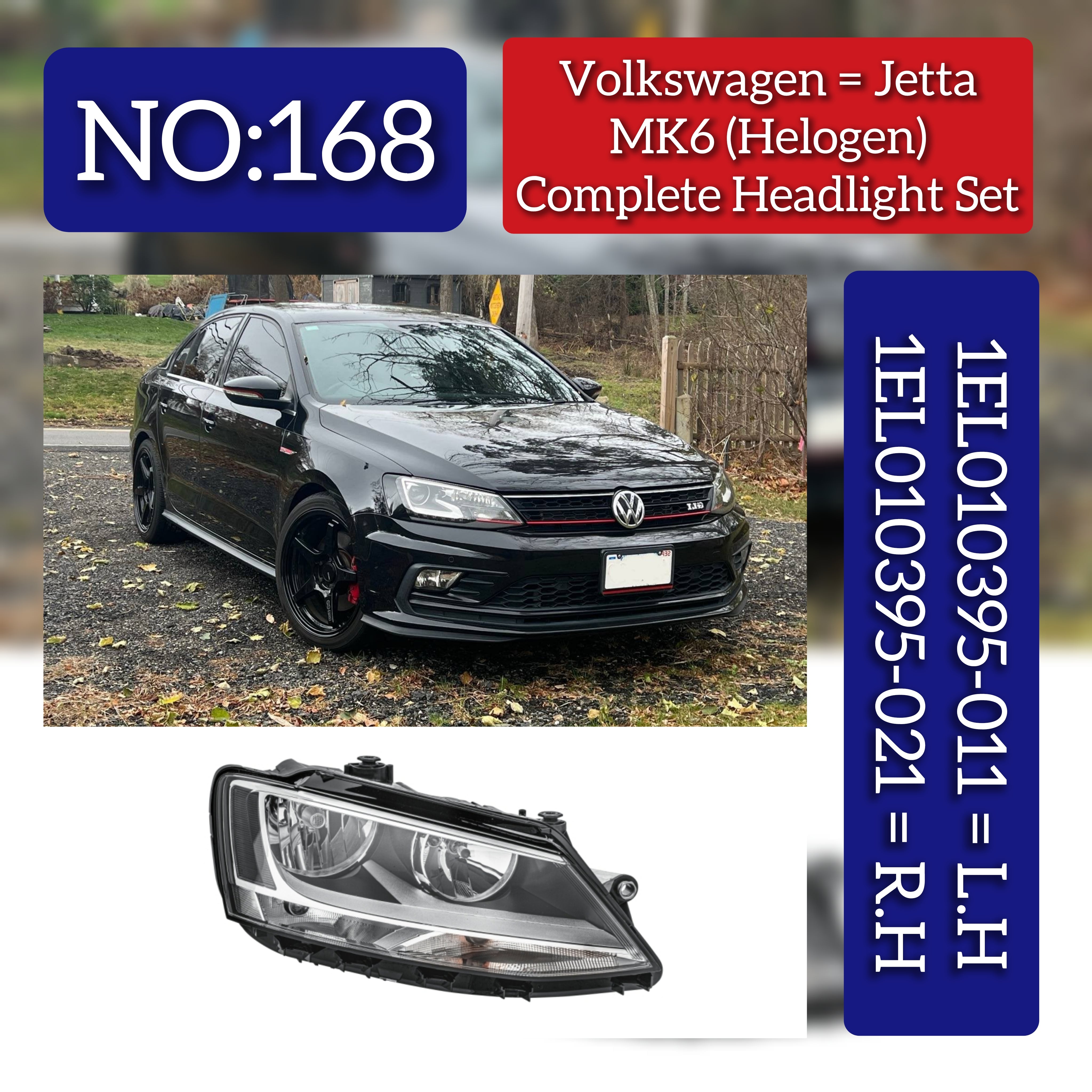 Headlight Headlamp Left Headlight Headlamp Left 1EL010395-11 & Right 1EL010395-21 (Without Blaster) Compatible With Volkswagen  Jetta MK6 (Helogen)