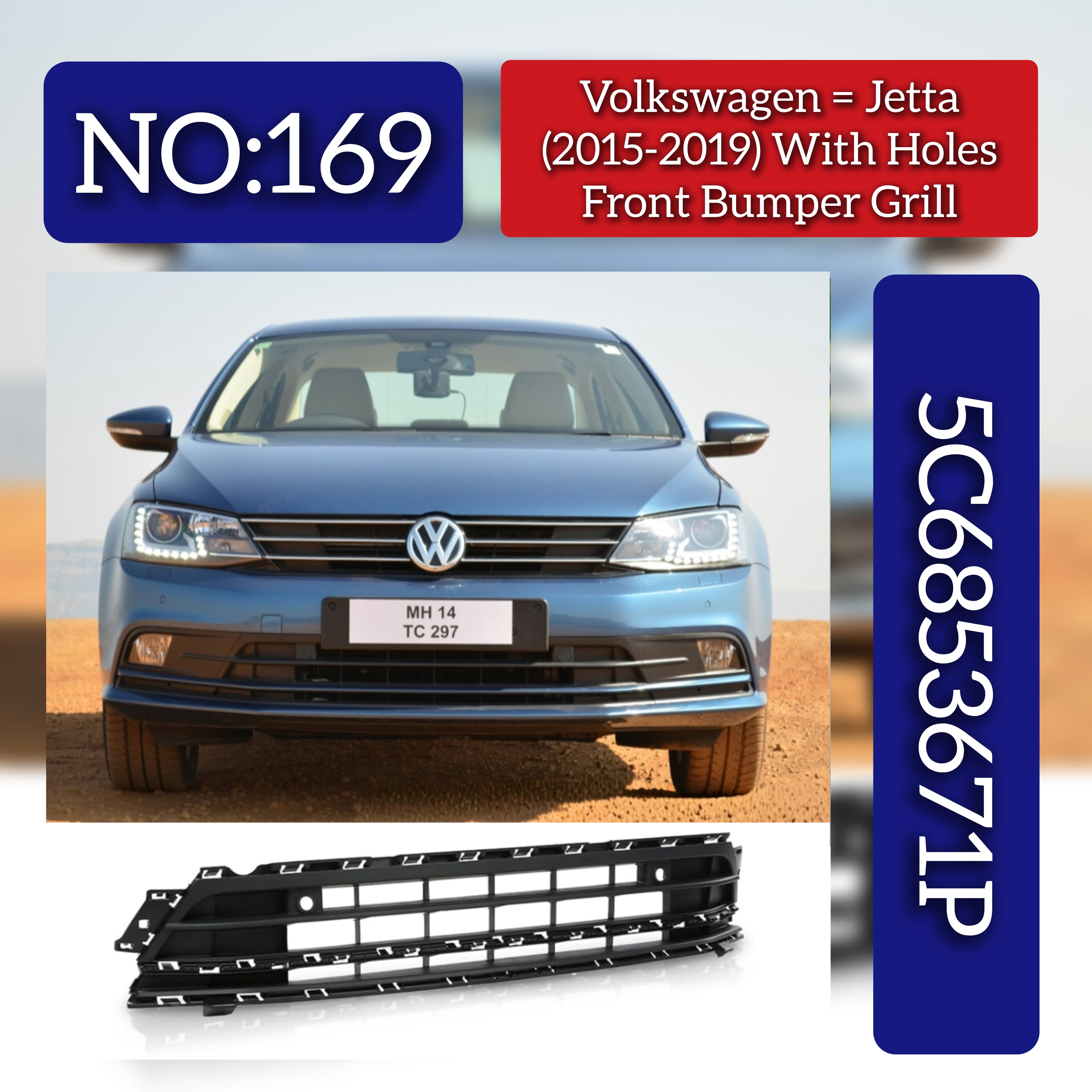 Front Bumper Lower Grill With Holes 5C6853671P Compatible With Volkswagen  For JETTA Tag No.169