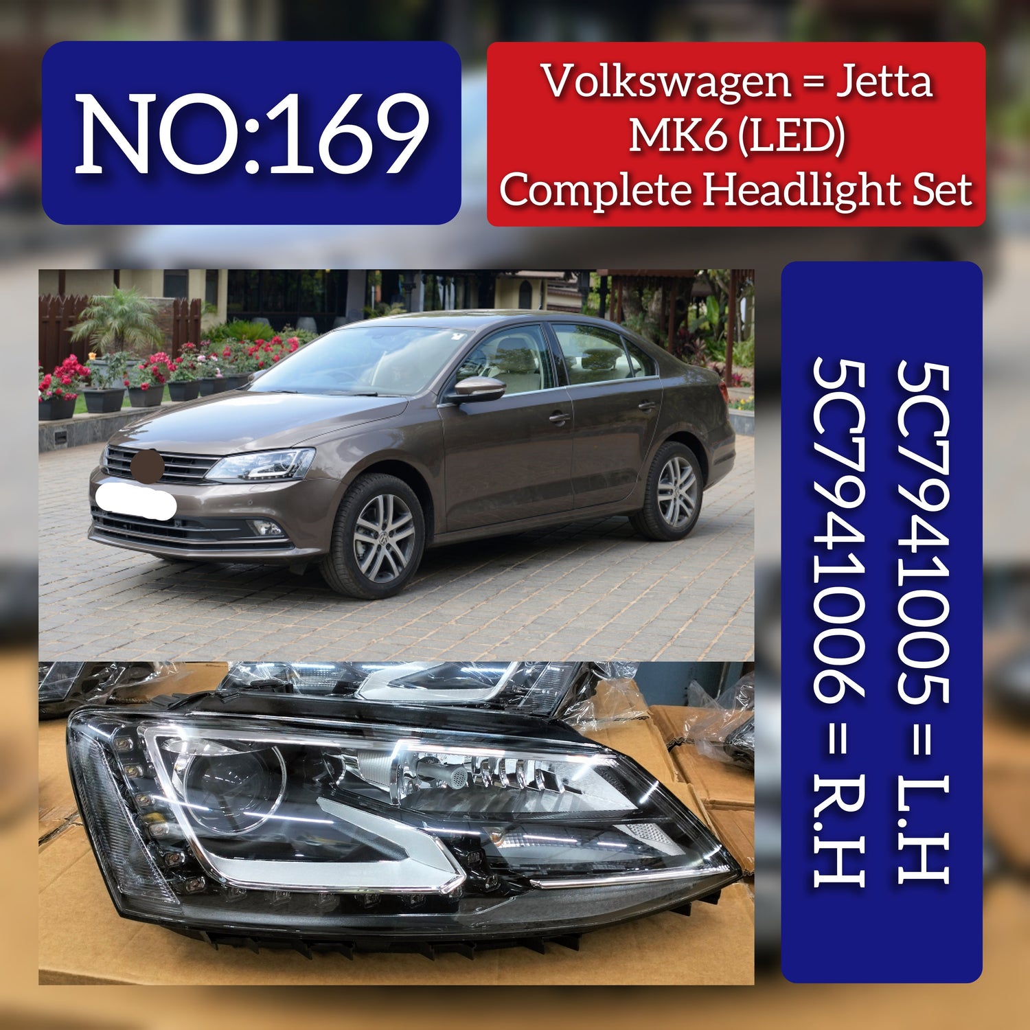 Headlight Headlamp Left Headlight Headlamp Left 5C7941005 & Right 5C7941006  (Without Blaster) Compatible With Volkswagen Jetta MK6 (LED)