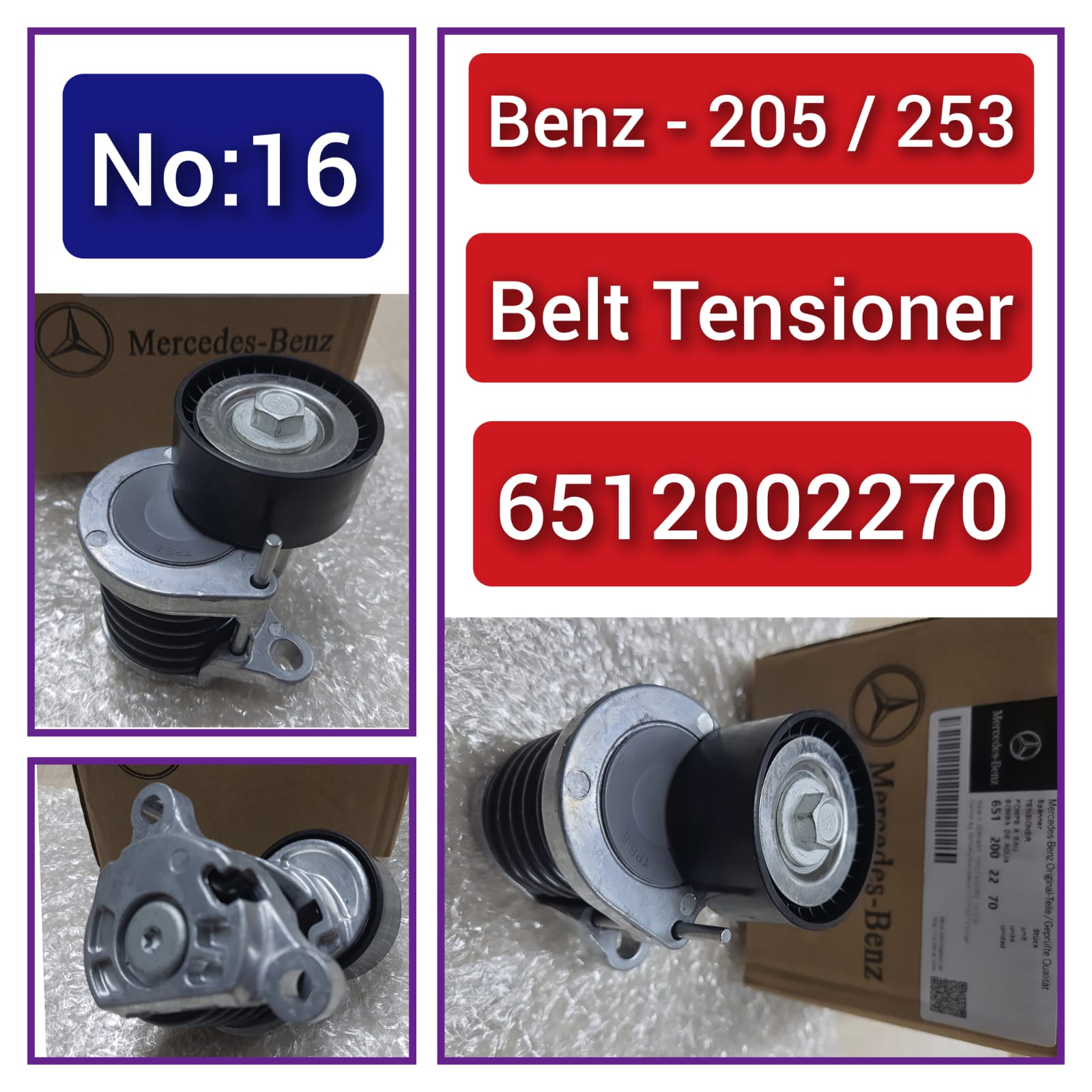 Belt Tensioner With Pulley 6512002270 6512002470 6512002570 Compatible With MERCEDES-BENZ C-CLASS (W205) & GLC (X253) Tag no : 16