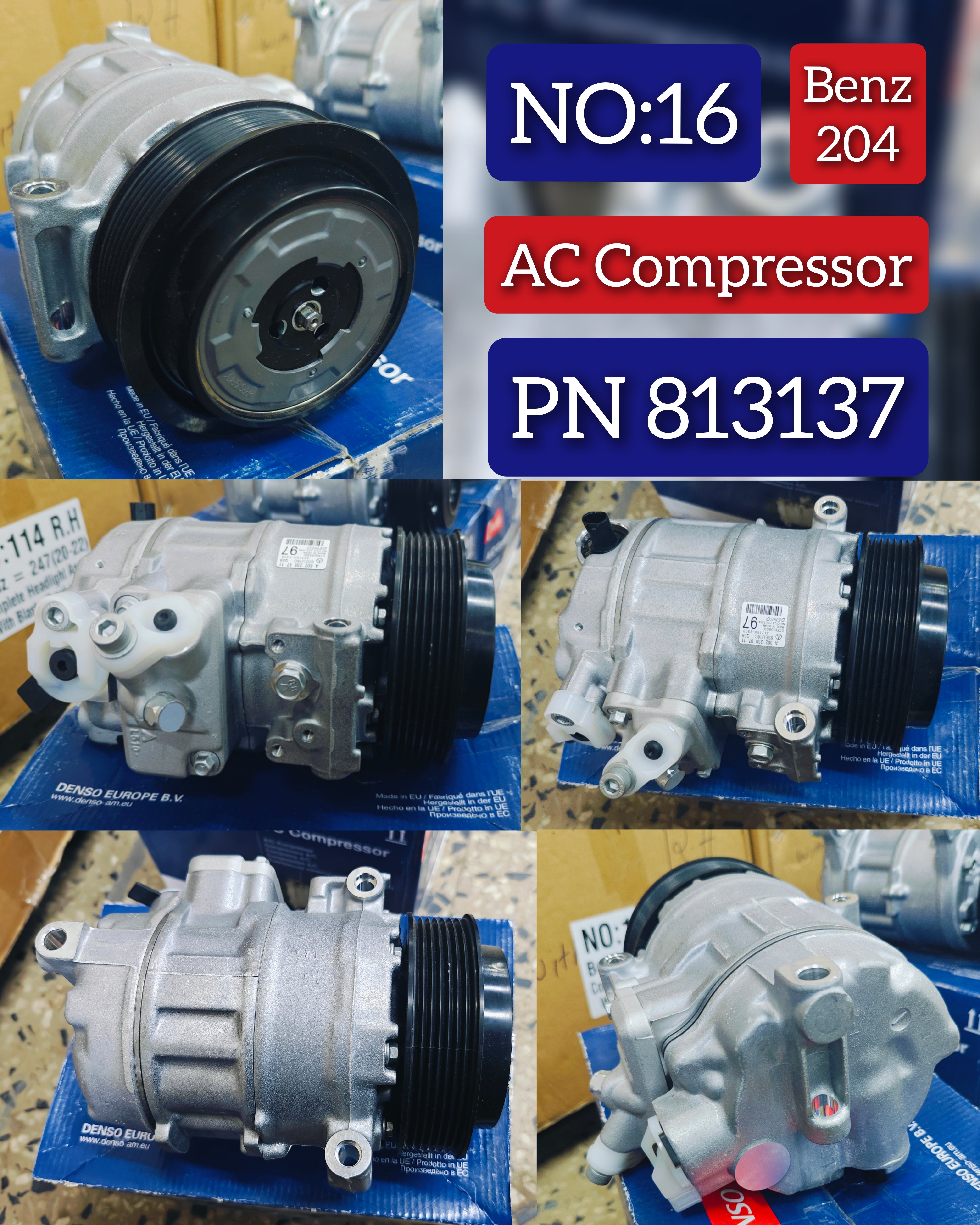 AC Compressor PN813137 & A0022303011 & A0022303311 & A0022304911 & A0022308311 Compatible With MERCEDES-BENZ & C-CLASS (W203) & C-CLASS (W204) & CLS (C218) & E-CLASS (W212) Tag.16