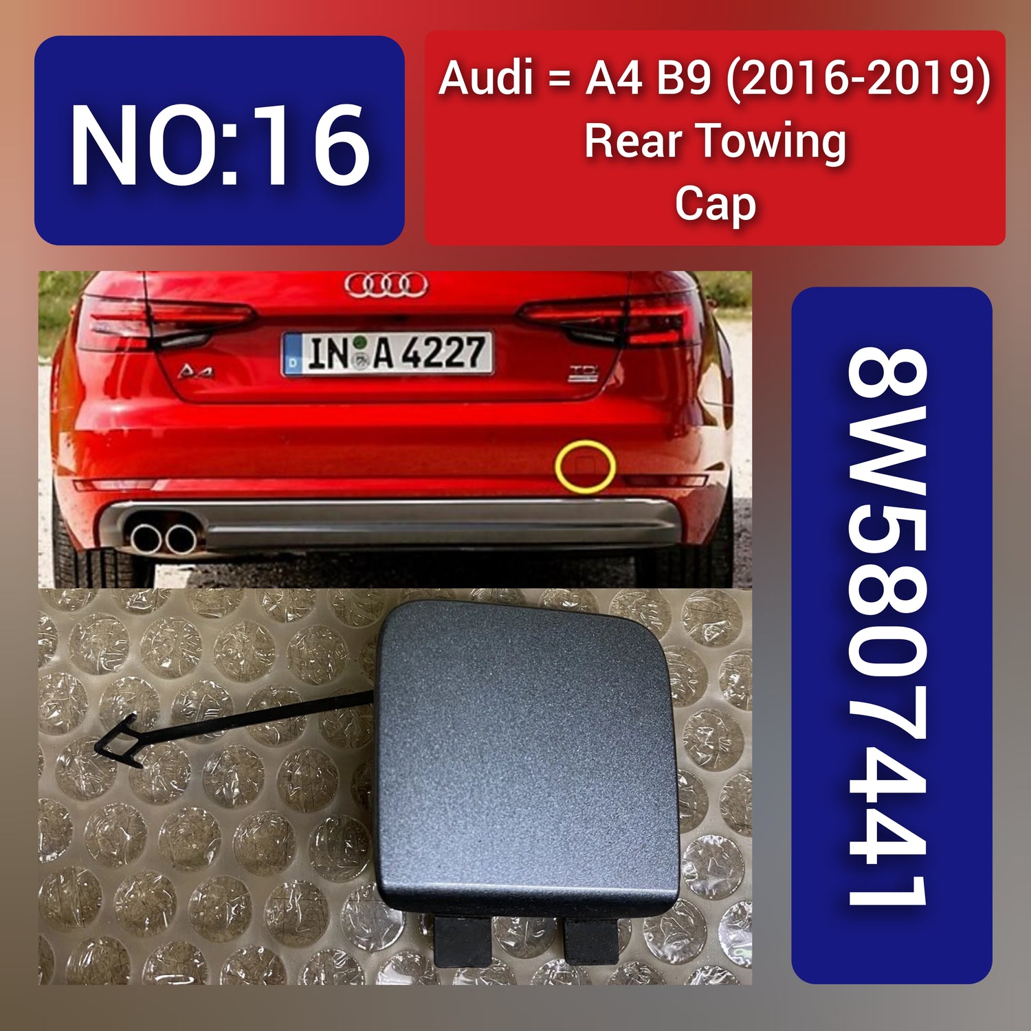 Audi A4 B9 (2016-2019) Rear Towing Cap. Ref No 8W5807441. Tag 16