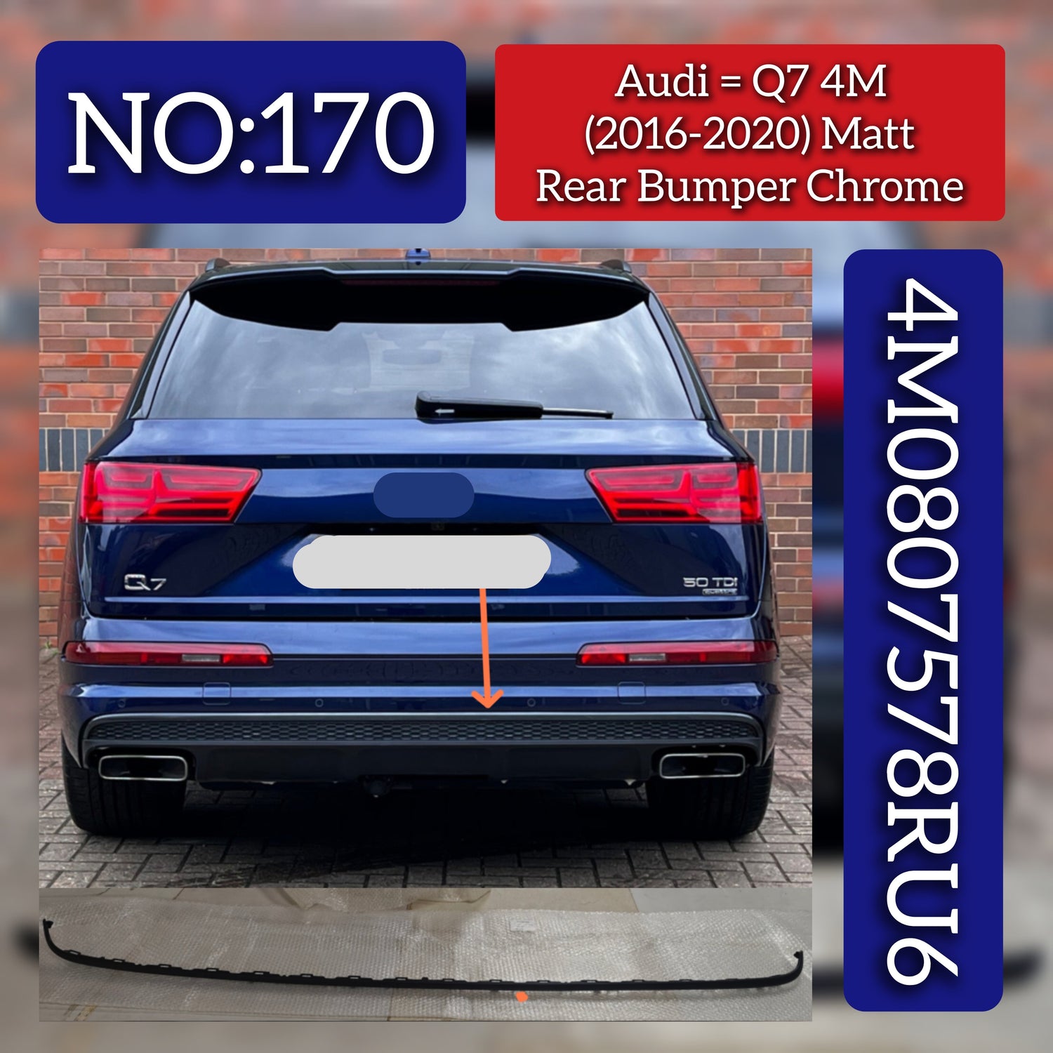 Rear Bumper Chrome Matt 4M0807578RU6 Compatible With Audi Q7 4M (2016-2020) Tag No.170