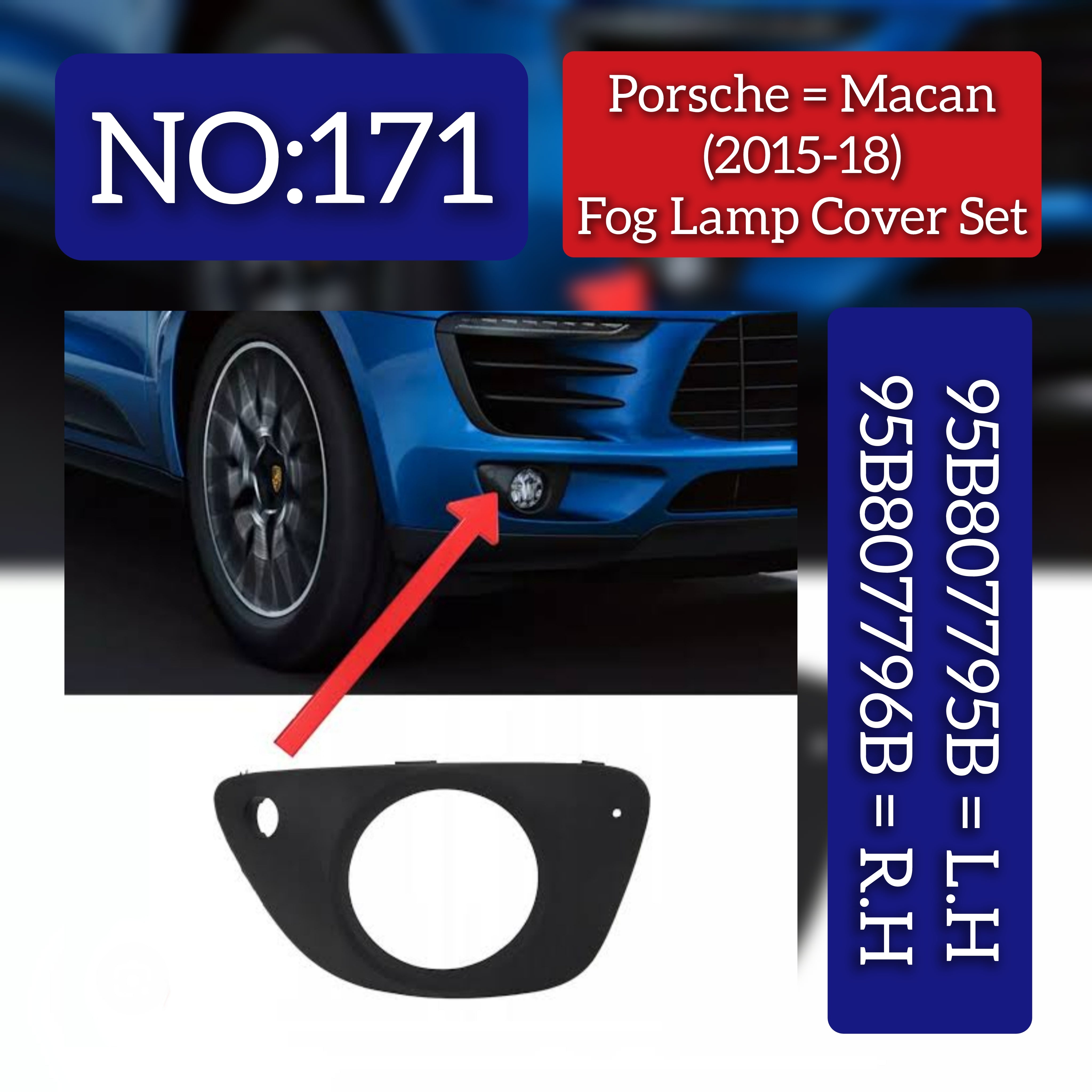 Fog Lamp Cover Compatible With Porsche Macan 2018 Fog Lamp Cover Left 95B807795B & Right 95B807796B 95B807795A1E0 Fog No.171 (2015-18)