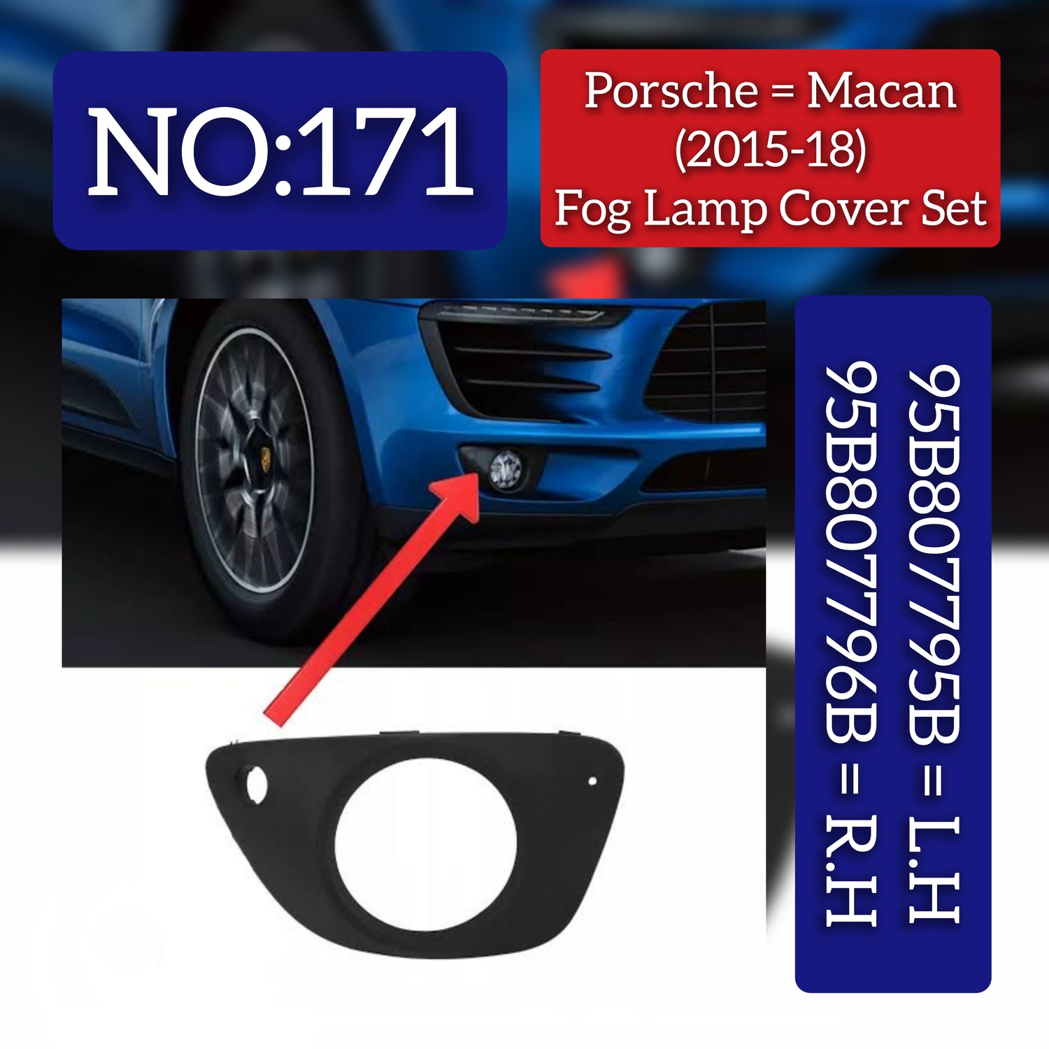 Fog Lamp Cover Compatible With Porsche Macan 2018 Fog Lamp Cover Left 95B807795B & Right 95B807796B 95B807795A1E0 Fog No.171 (2015-18)