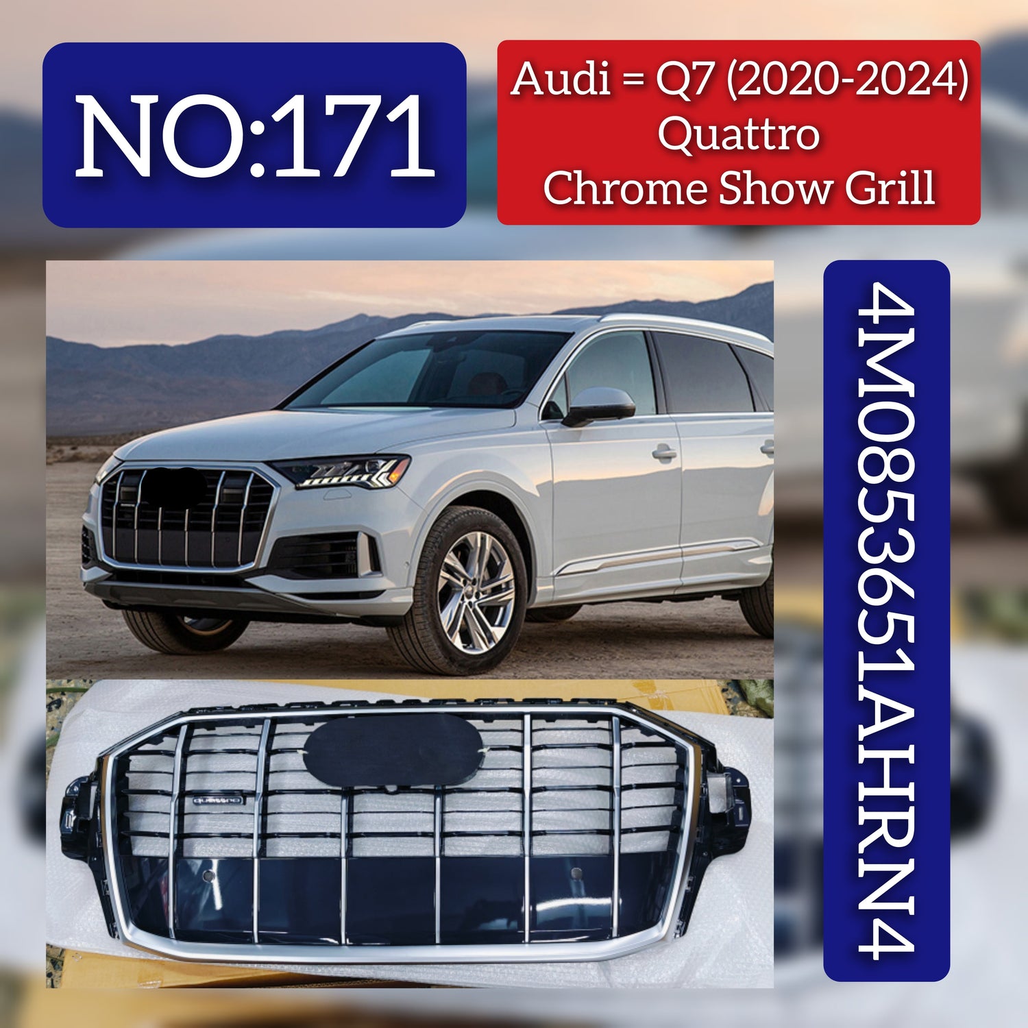 Show Grill 4M0853651AHRN4 Compatible With AUDI Q7 (2020-2024) Tag No.171