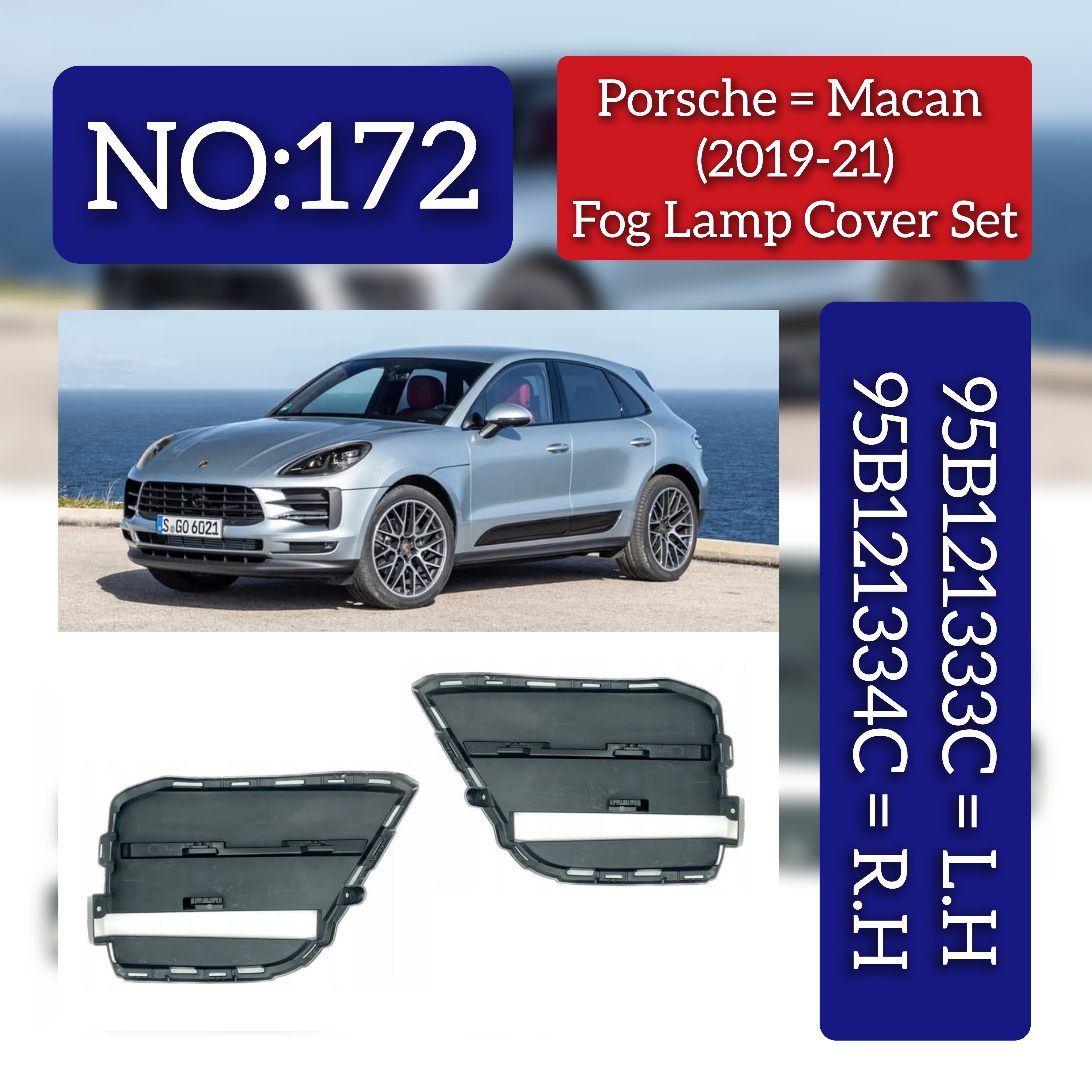 Fog Lamp Cover Compatible With Porsche Macan 2018 Fog Lamp Cover Left 95B121333C & Right 95B121334C 95B121333C1E0 Fog No.172 (2019-21)