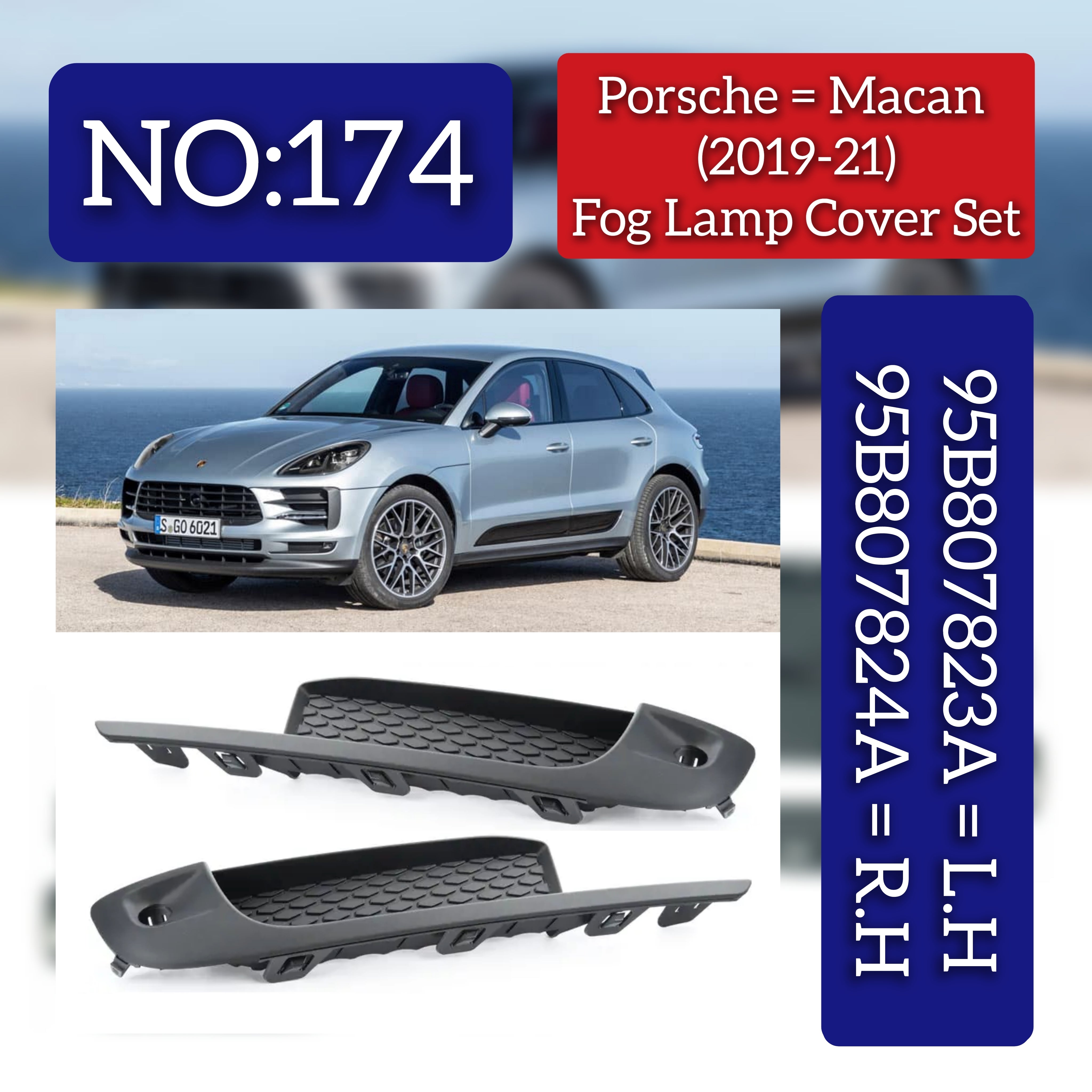 Fog Lamp Chrome Compatible With Porsche Macan 2018 Fog Lamp Chrome Left 95B807823A  & Right 95B807824A Fog No.174 (2019-21)