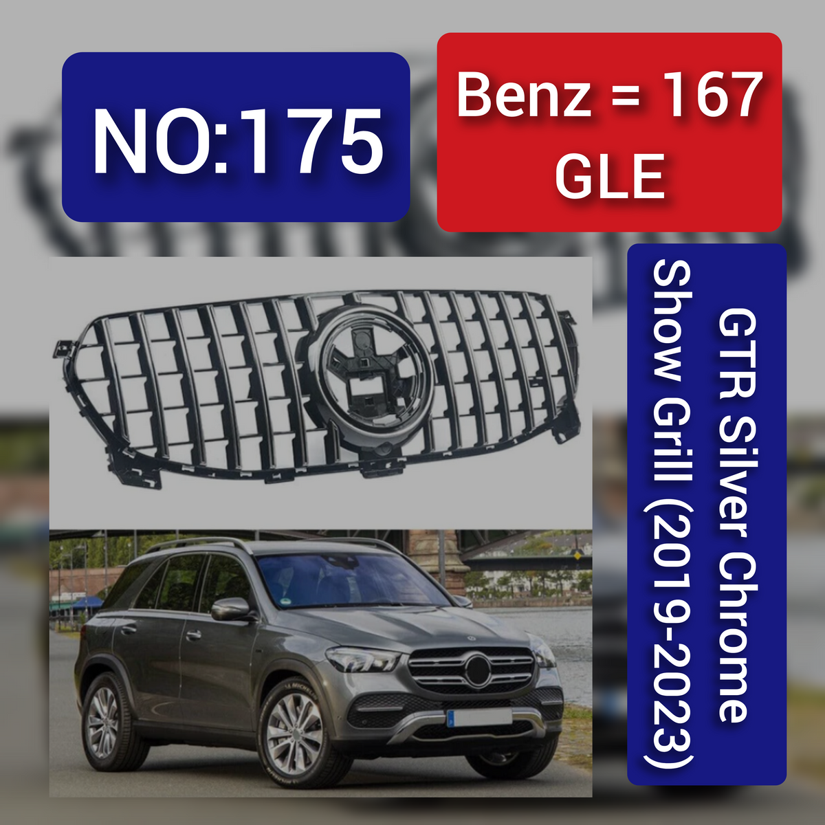 Benz = 167 GLE  GTR Silver Chrome Show Grill (2019-2023) Tag 175