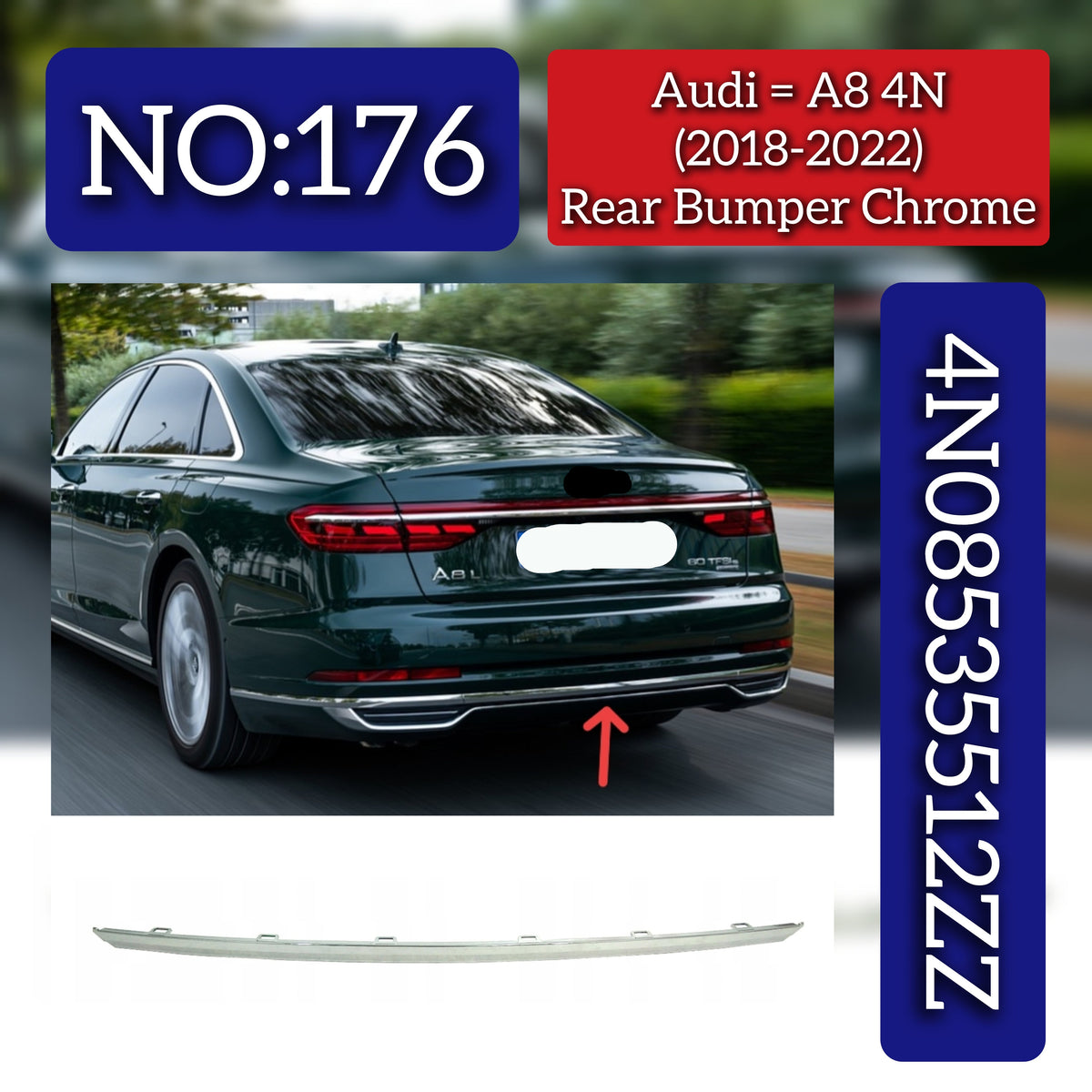 Rear Bumper Chrome 4N08535122ZZ Compatible With Audi A8 4N (2018-22) Tag No: 176