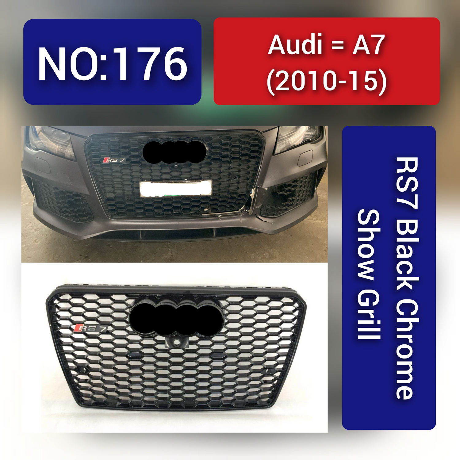 Show Grill   Compatible With Audi A7 (2010-2015) RS7 Black Chrome  No.176