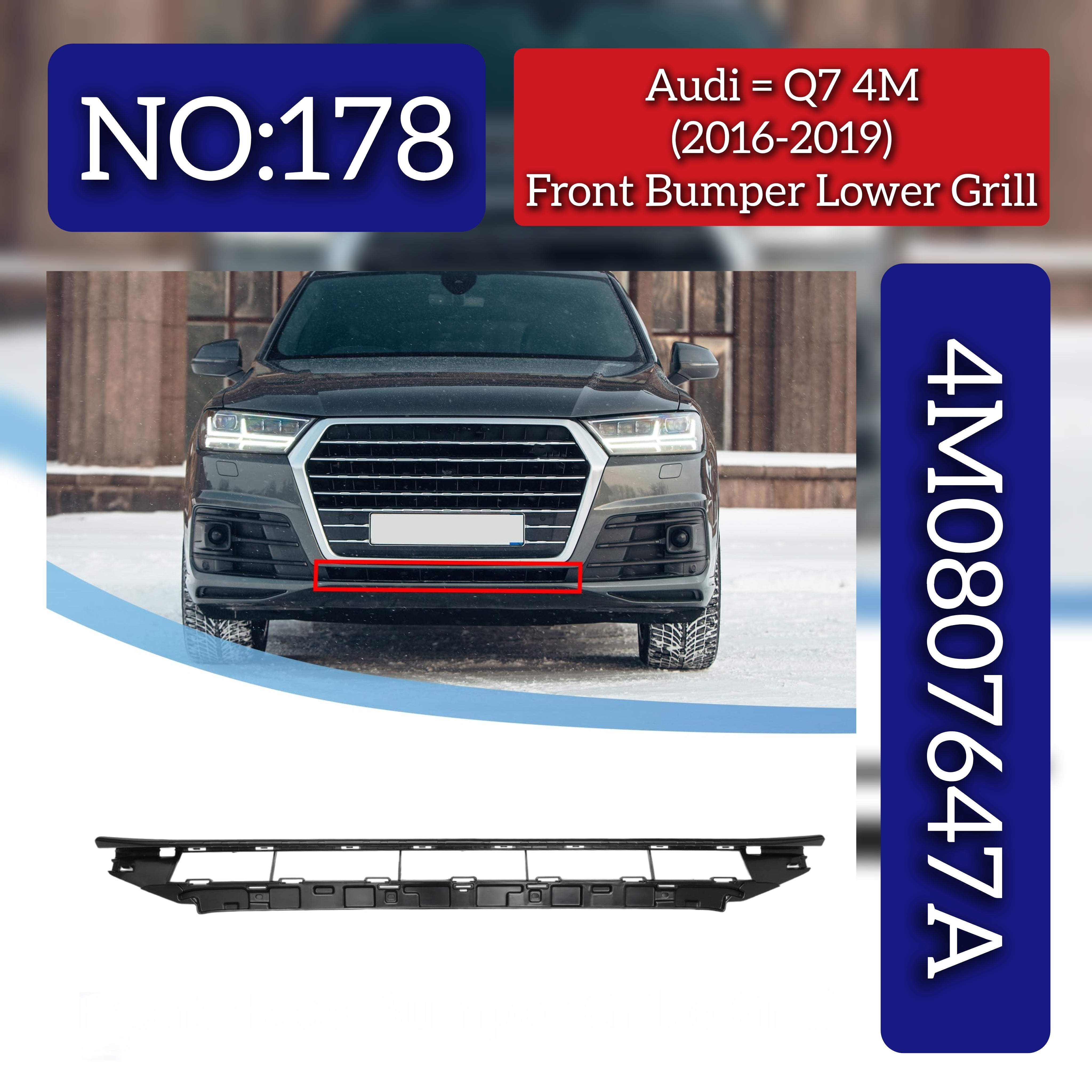 Front Bumper Lower Grill 4M0807647A Compatible With Audi Q7 4M (2016-2019) Tag No.178