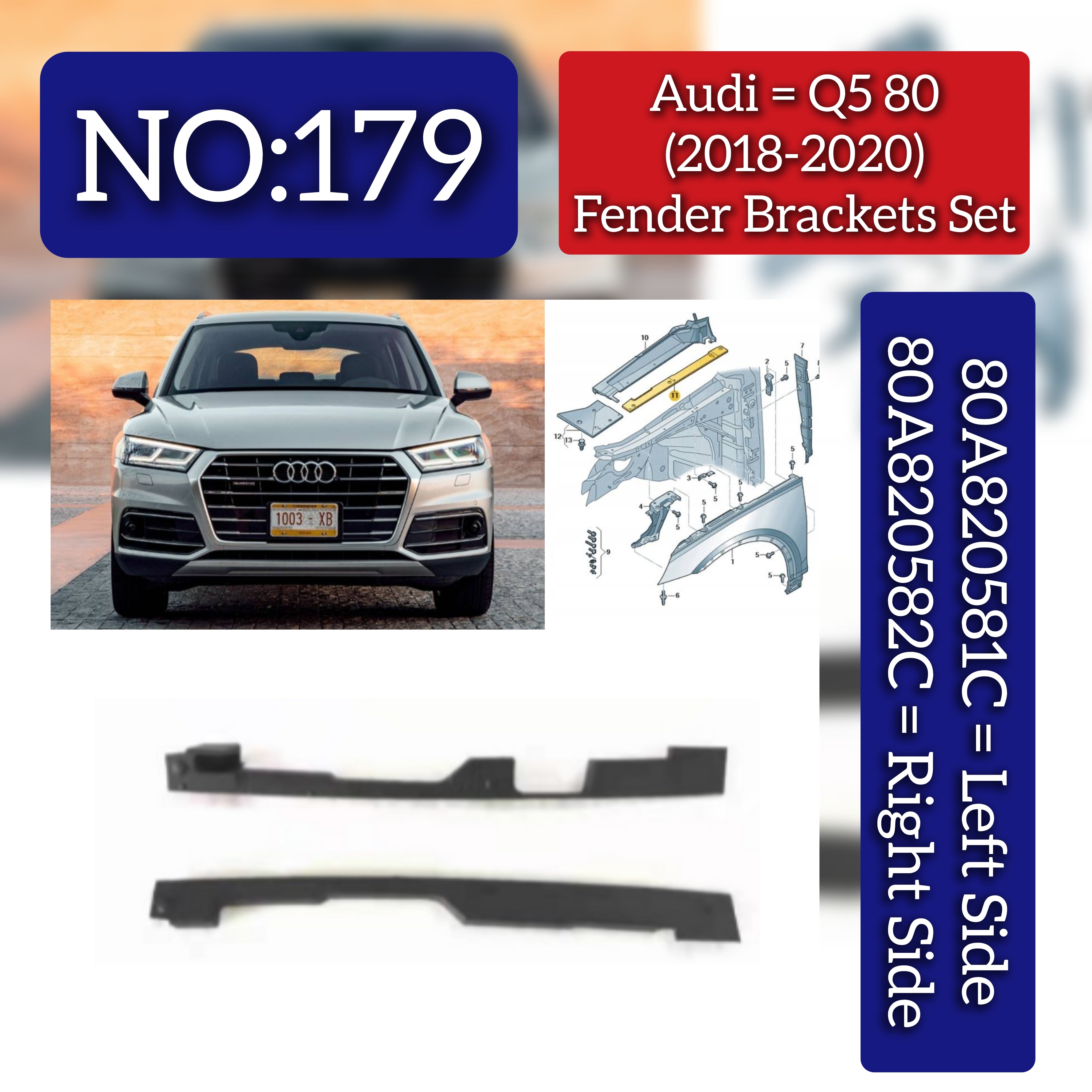 Fender Brackets Left 80A820581C & Right 80A820582C Compatible With Audi Q5 (2018-2020) No. 179