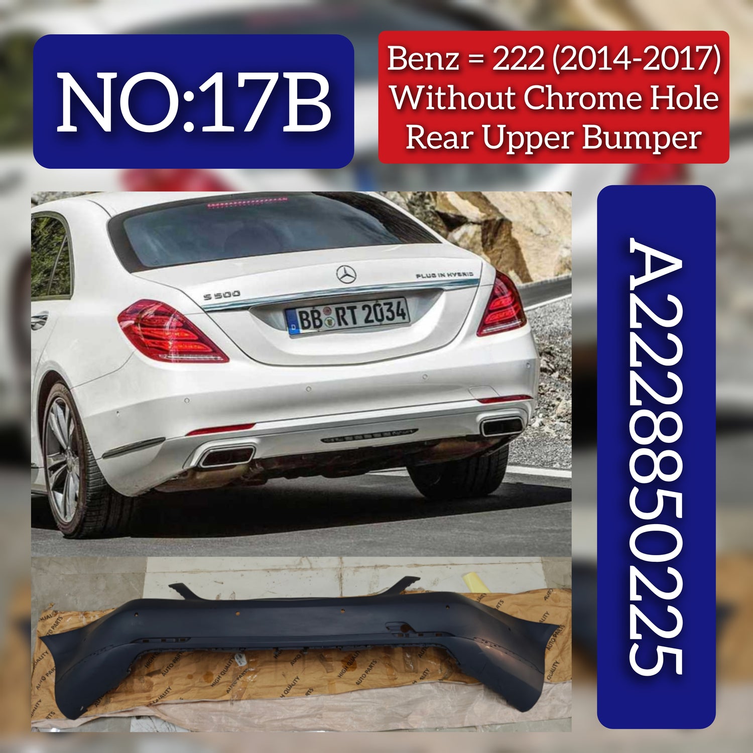 Front Rear Bumper A2228850225 Compatible With MERCEDES-BENZ S Class W222 (2013-2017)
