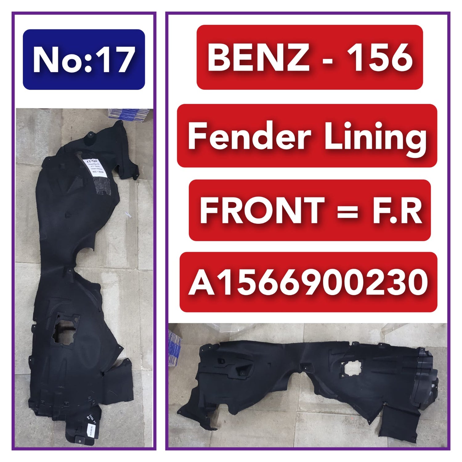 Front Right Fender Liner 1566900230 A1566900230  Compatible With MERCEDES-BENZ GLA-CLASS W156 Tag-FEM-17