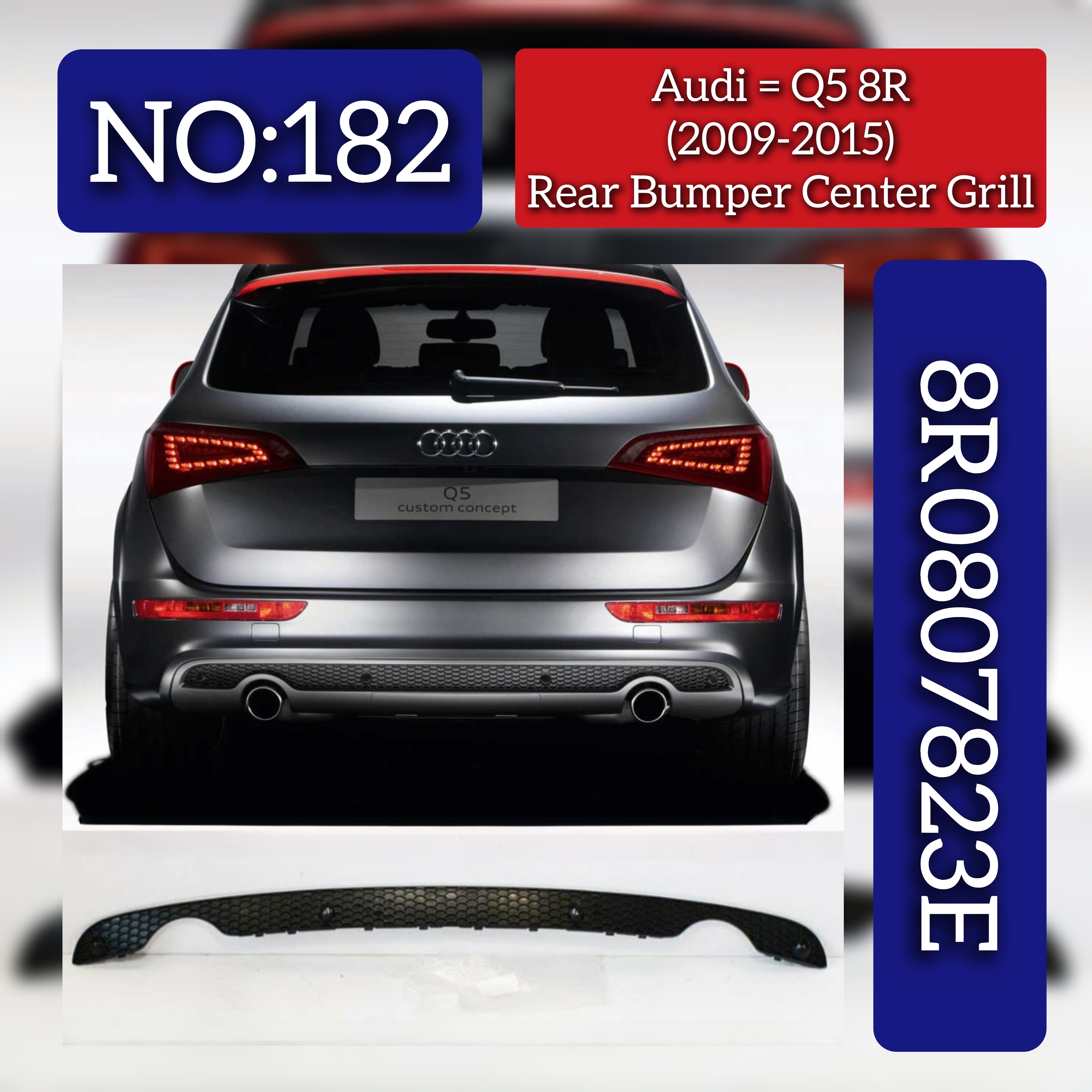 Rear Bumper Center Grill 8R0807823E Compatible With Audi Q5 8R (2009-2015) Tag No.182